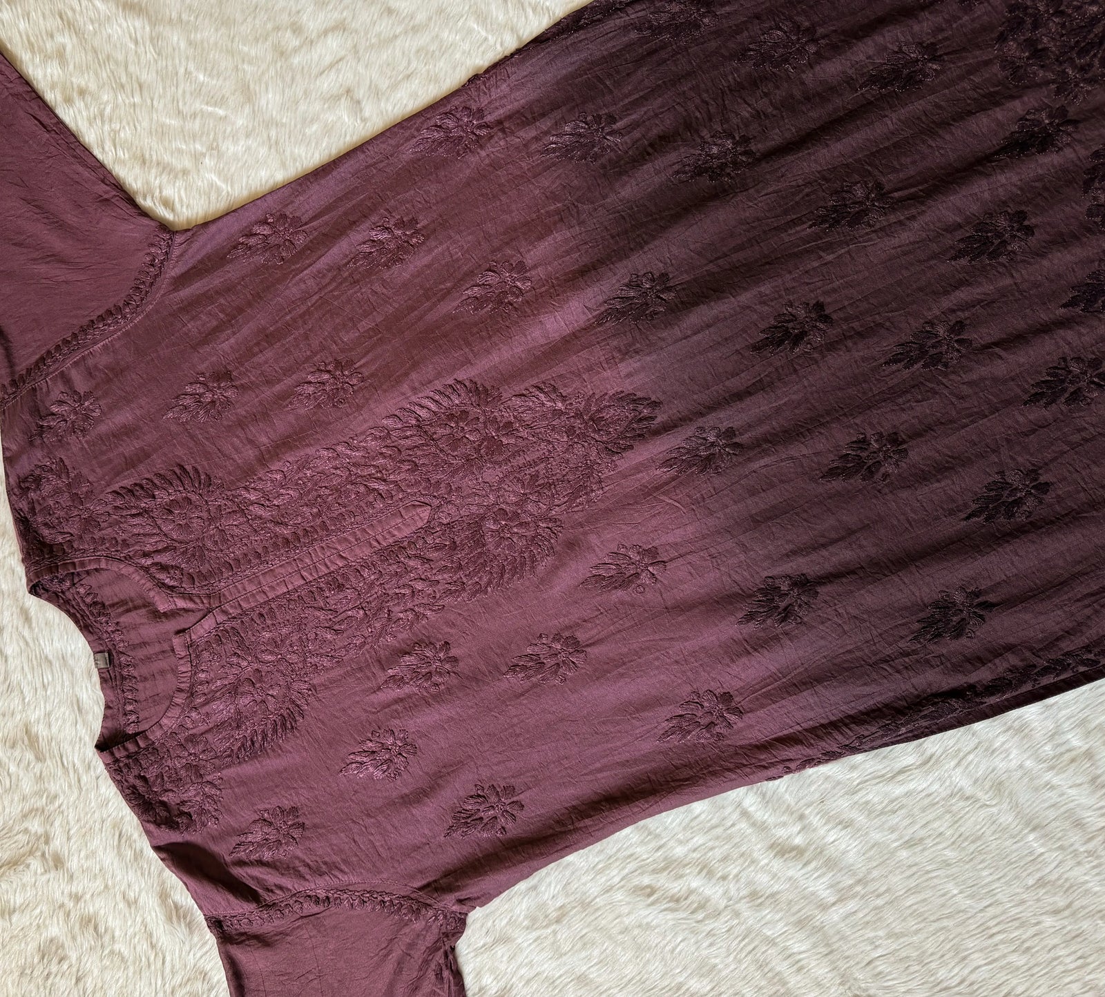 Gul Mauve Purple Chanderi Plus Size Chikankari Kurti