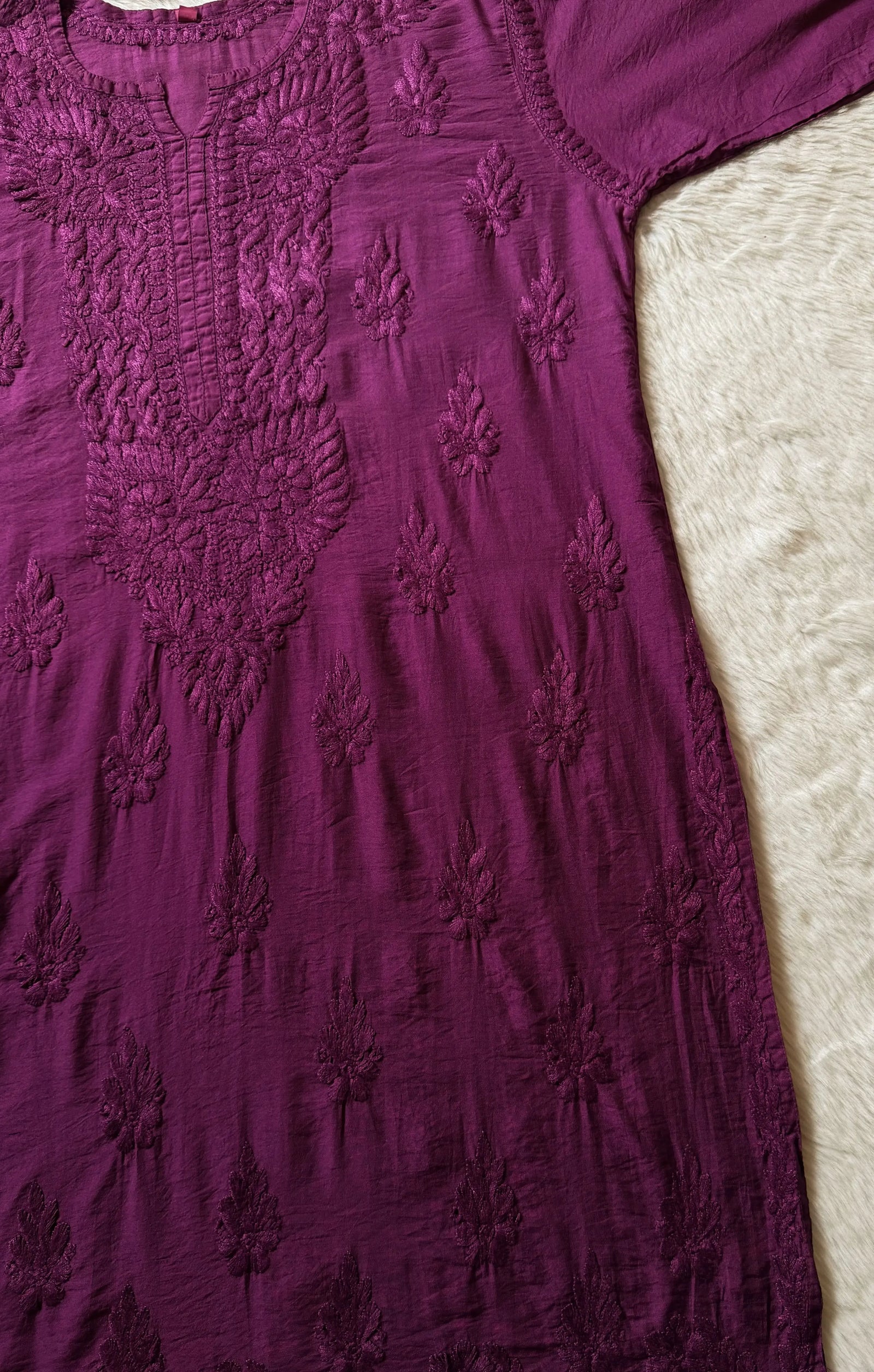 Gul Orchid Purple Chanderi Plus Size Chikankari Kurti