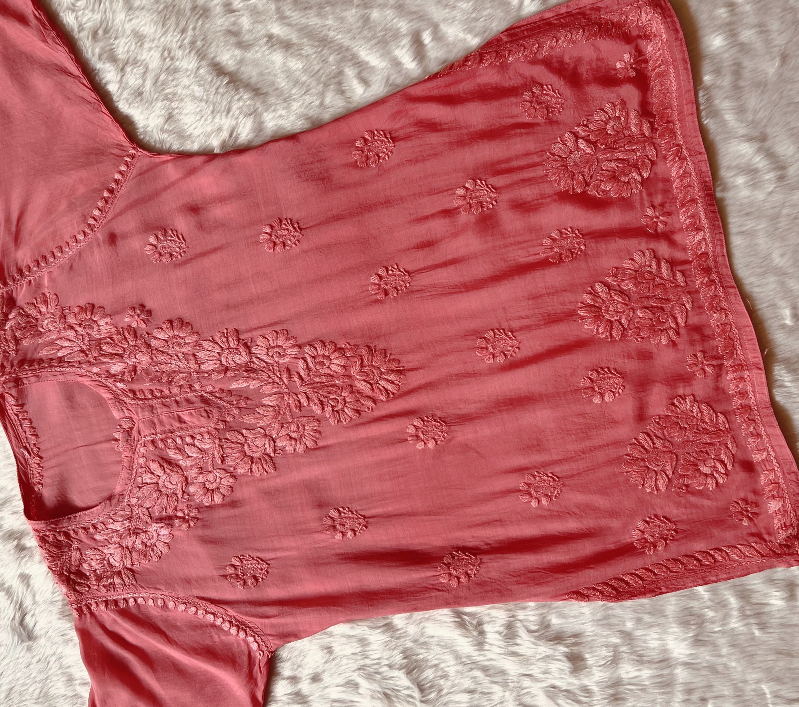 Gul Peach Short Muslin Chikankari Kurta