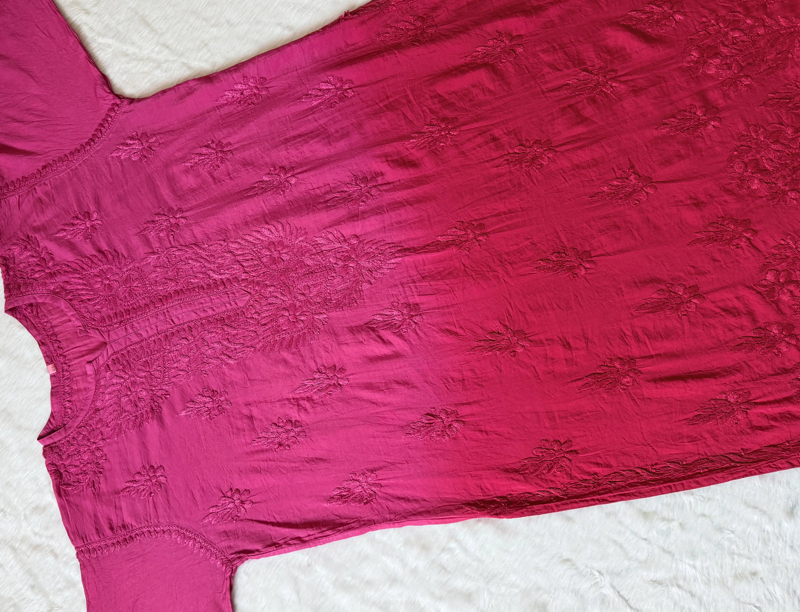 Gul Pink Chanderi Plus Size Chikankari Kurti