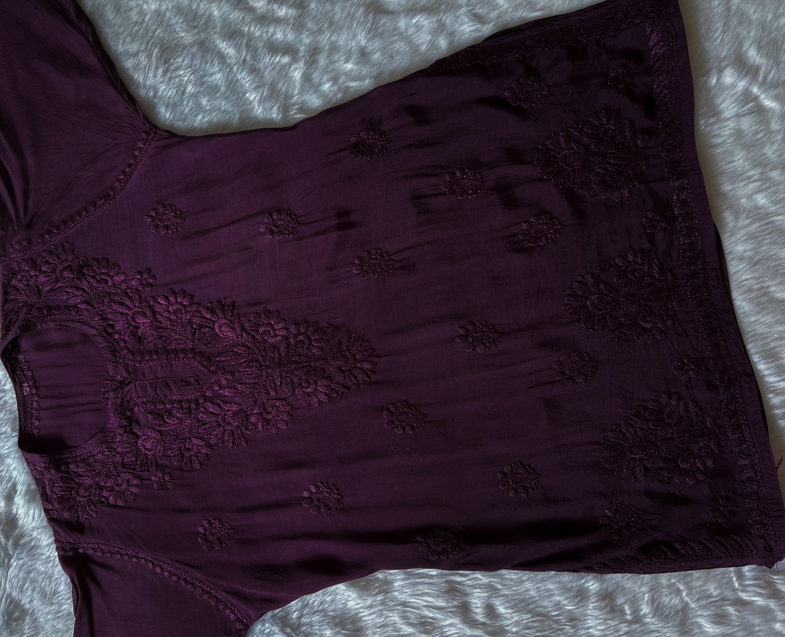 Gul Purple Short Muslin Chikankari Kurta