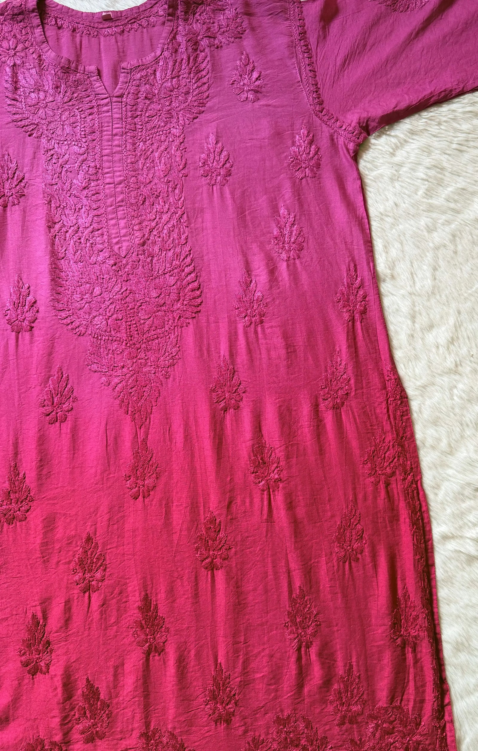 Gul Rose Pink Chanderi Plus Size Chikankari Kurti