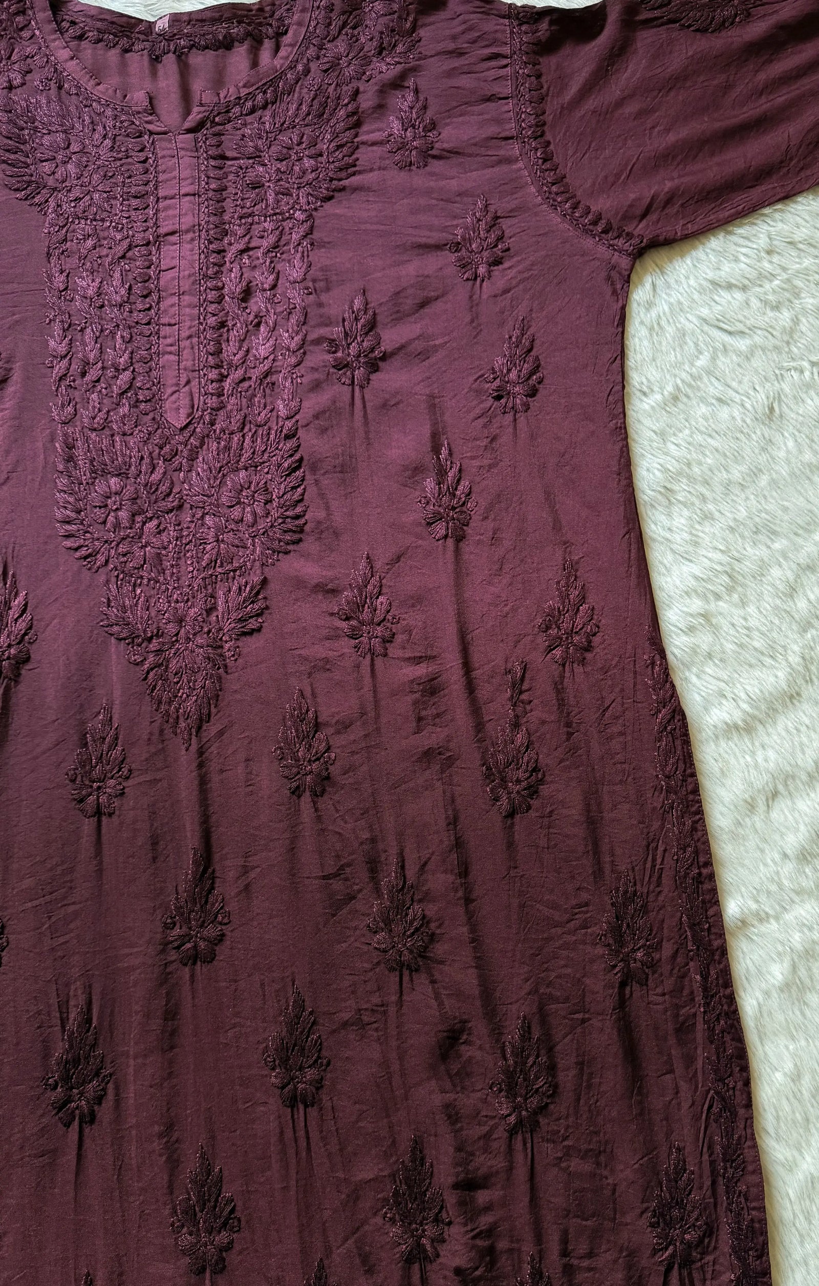 Gul Wine Chanderi Plus Size Chikankari Kurti