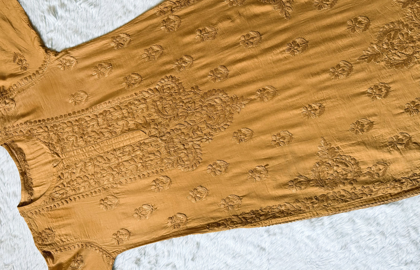 Haniya Beige Ombre Chanderi Chikankari Kurta Bottom Set