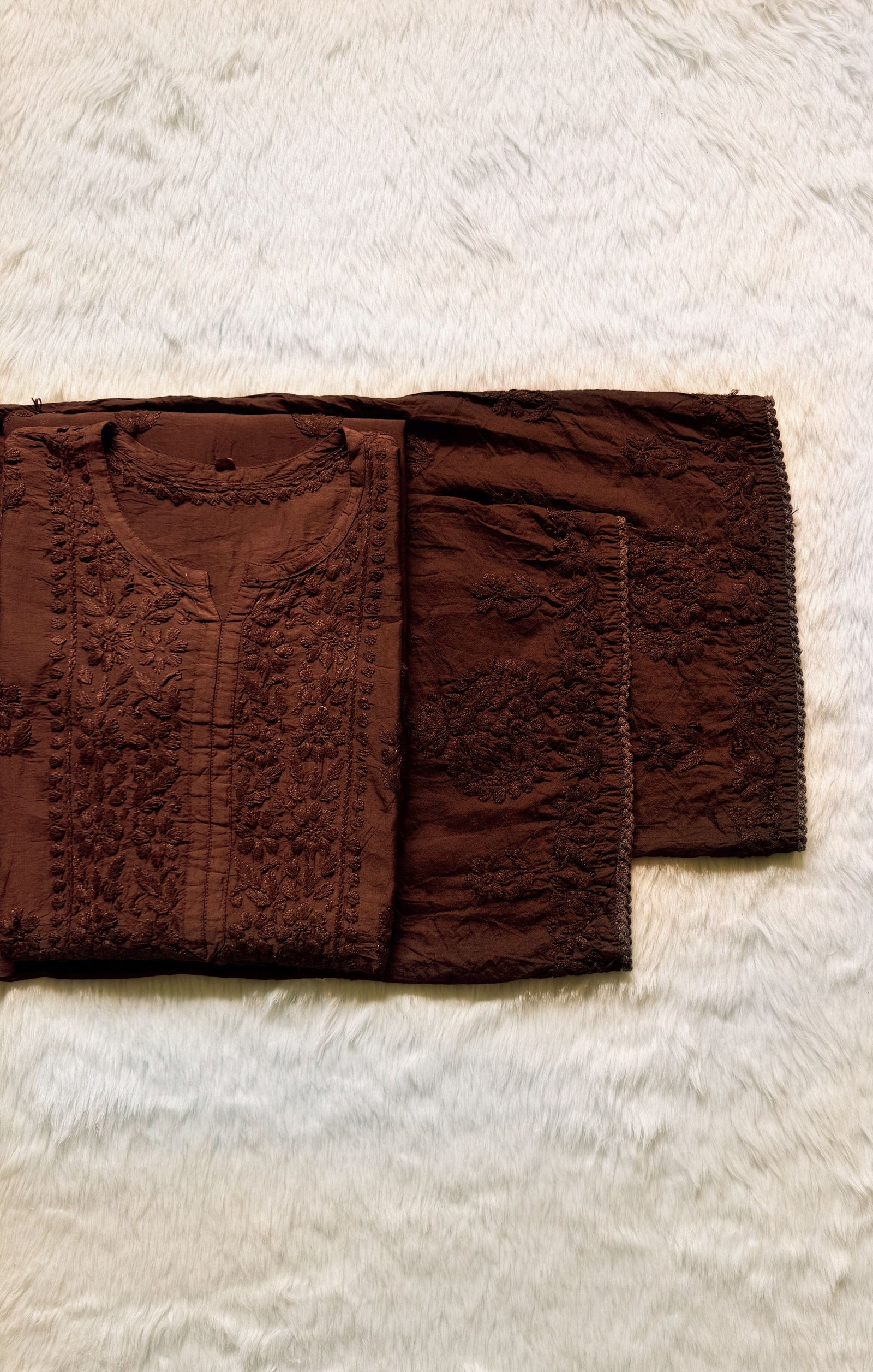 Haniya Brown Ombre Chanderi Chikankari Kurta Bottom Set