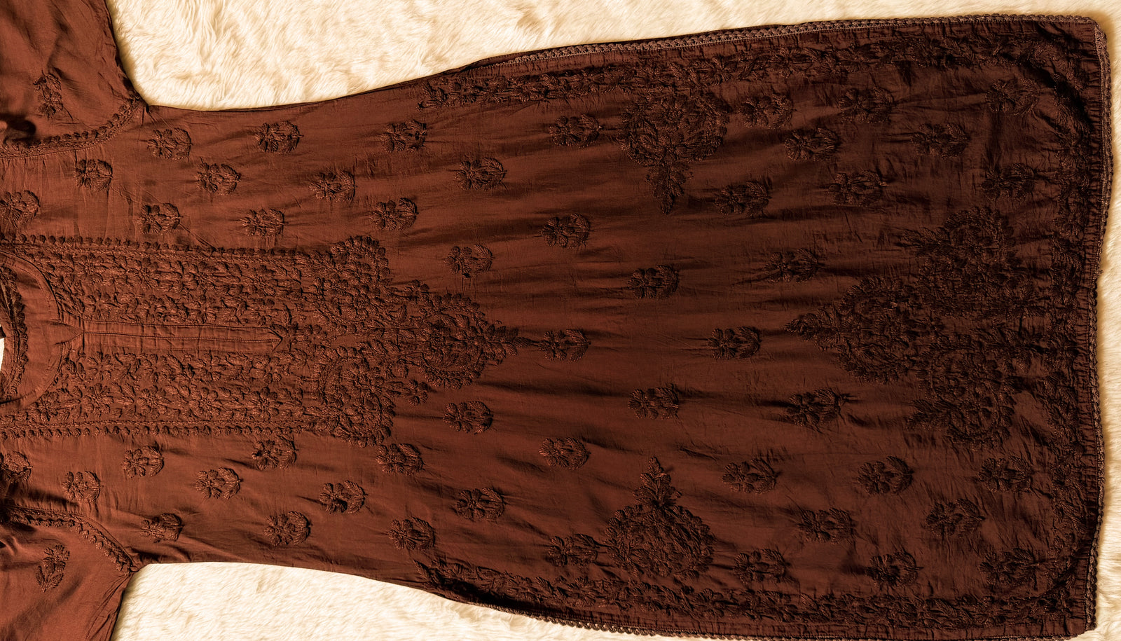 Haniya Brown Ombre Chanderi Chikankari Kurta Bottom Set