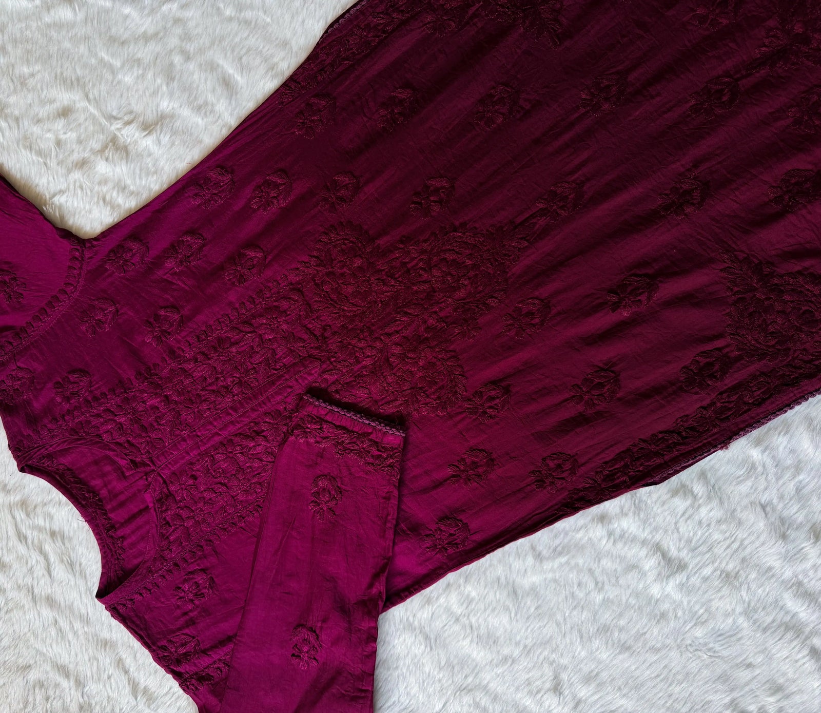 Haniya Magenta Chanderi Chikankari Kurta Bottom Set