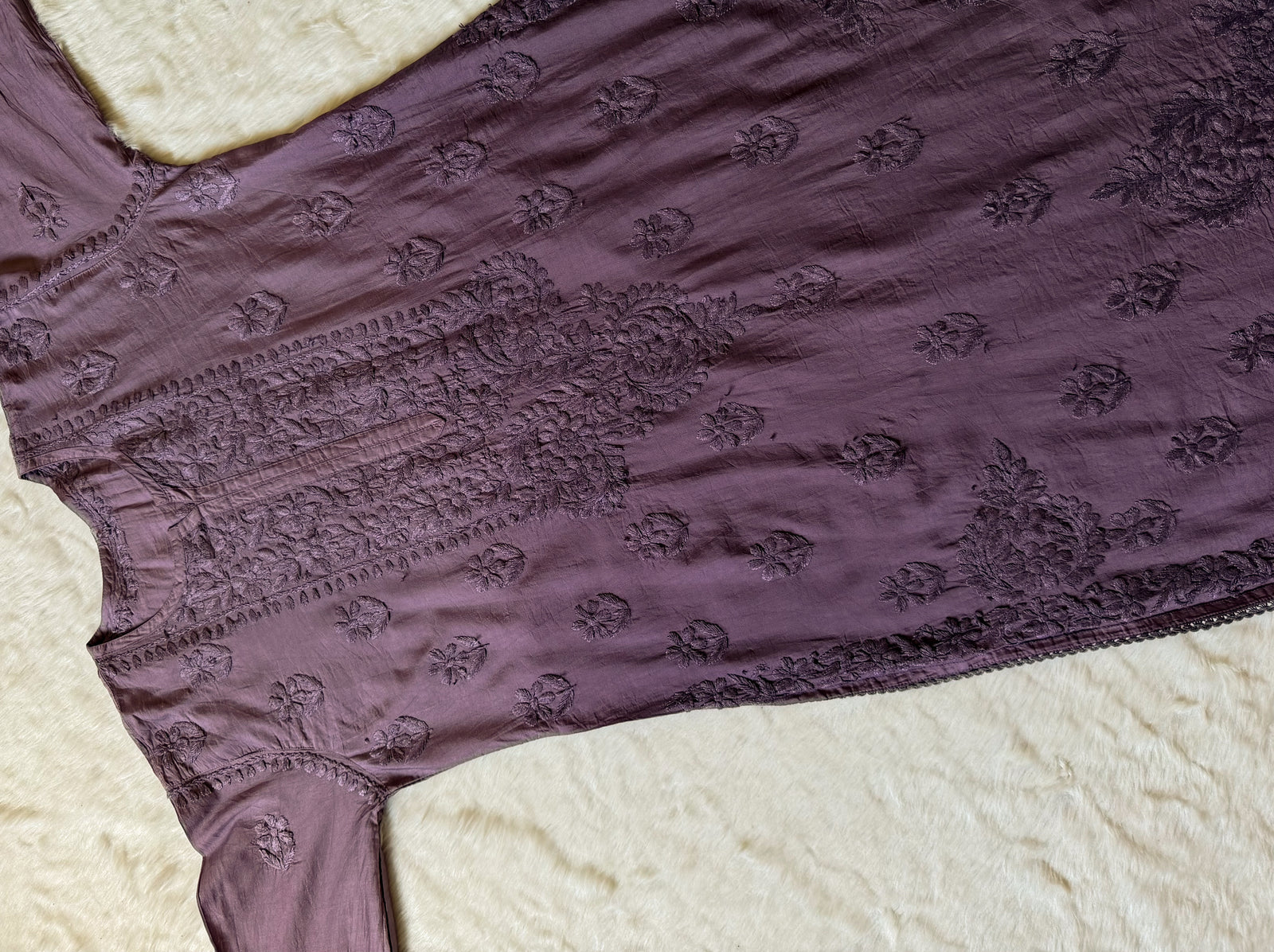 Haniya Mauve Purple Ombre Chanderi Chikankari Kurta Bottom Set