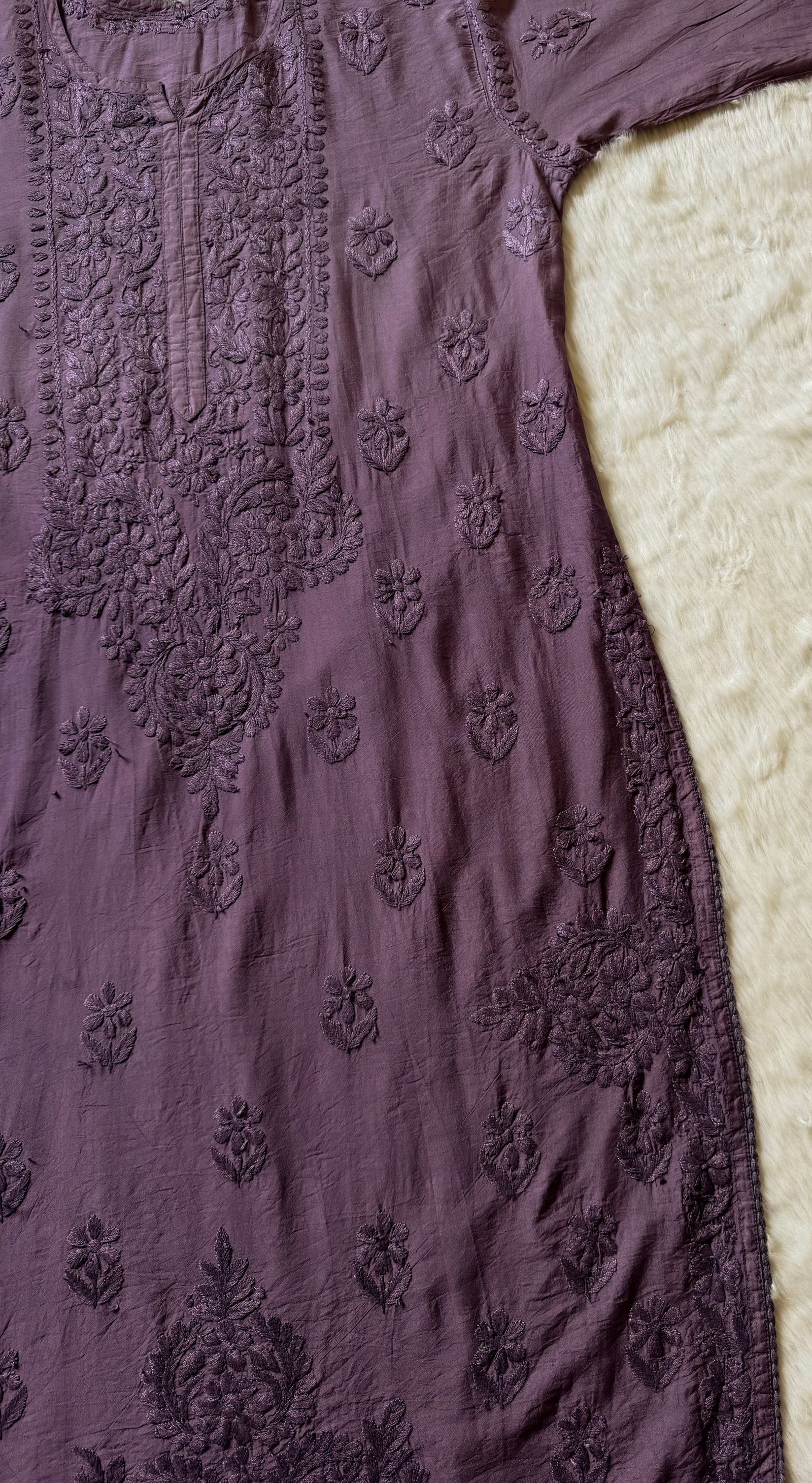 Haniya Mauve Purple Ombre Chanderi Chikankari Kurta Bottom Set