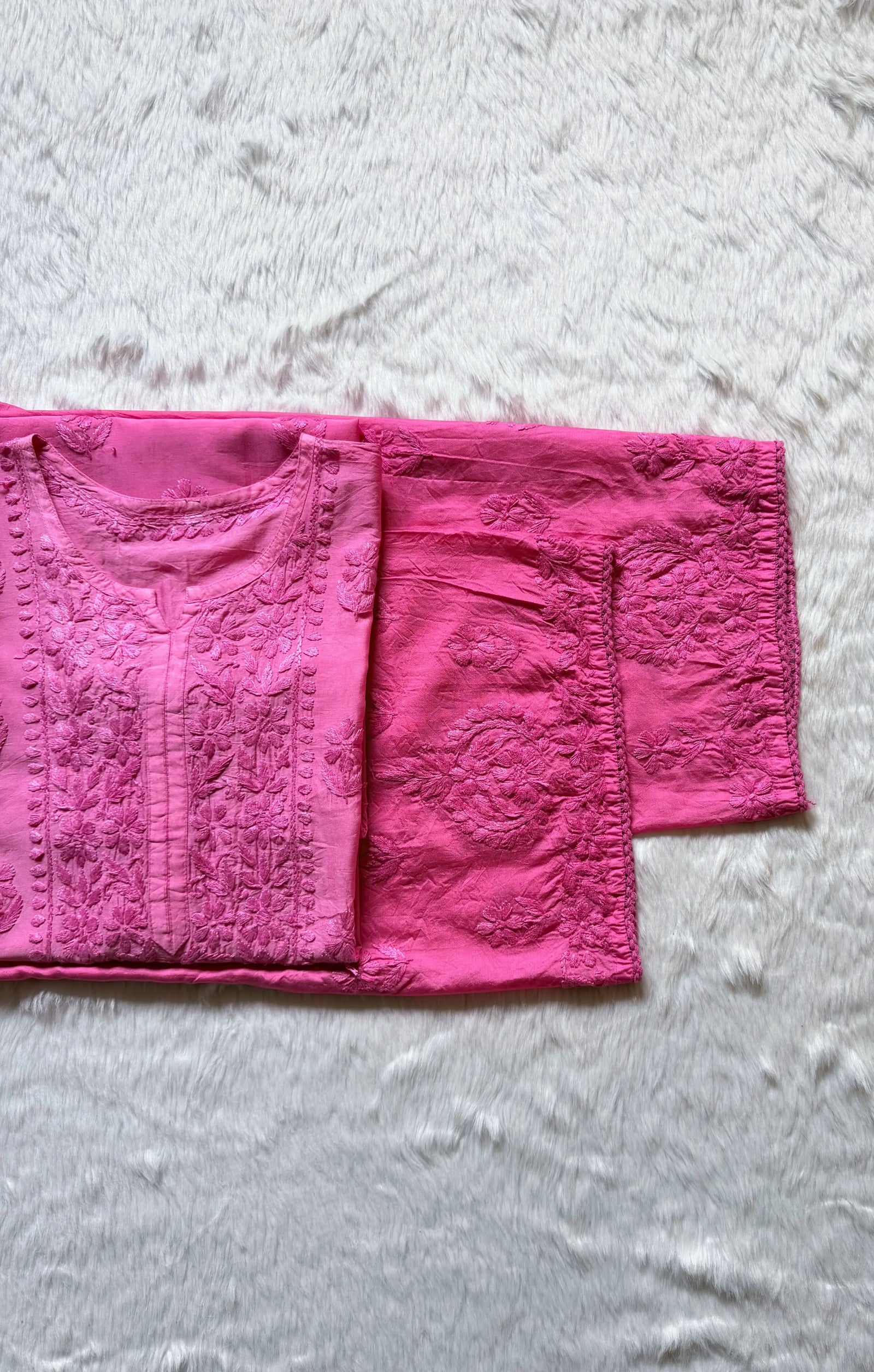 Haniya Pink Ombre Chanderi Chikankari Kurta Bottom Set