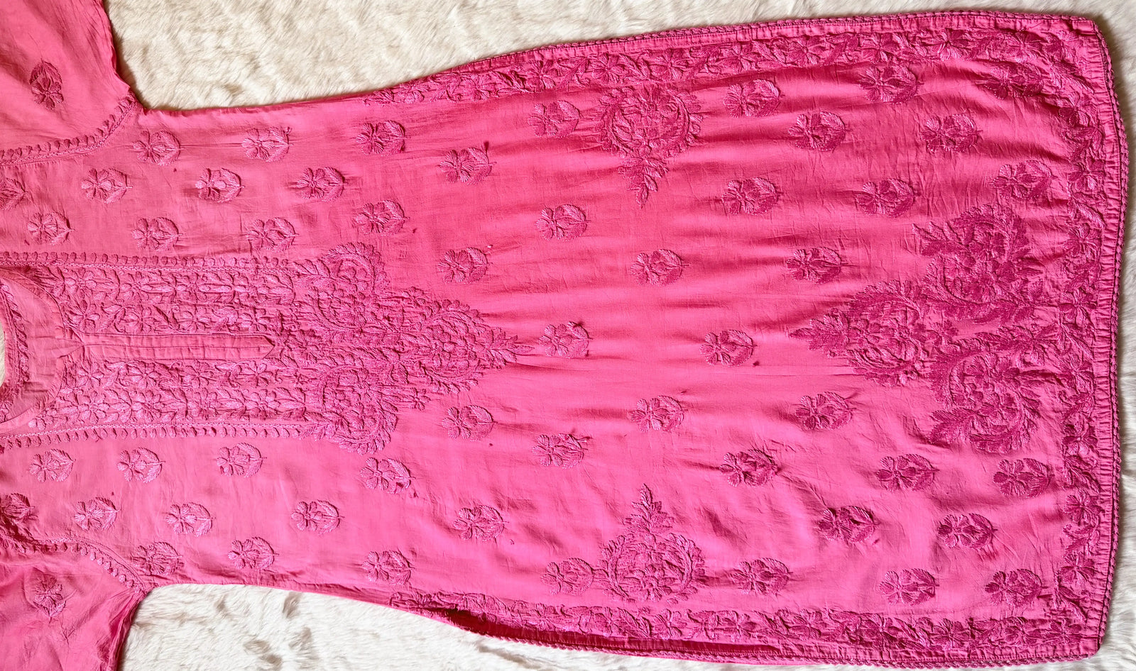 Haniya Pink Ombre Chanderi Chikankari Kurta Bottom Set