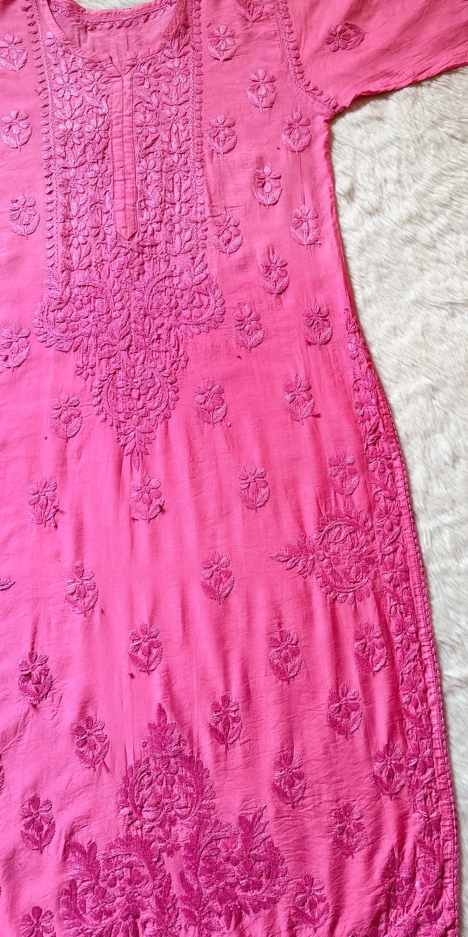 Haniya Pink Ombre Chanderi Chikankari Kurta Bottom Set