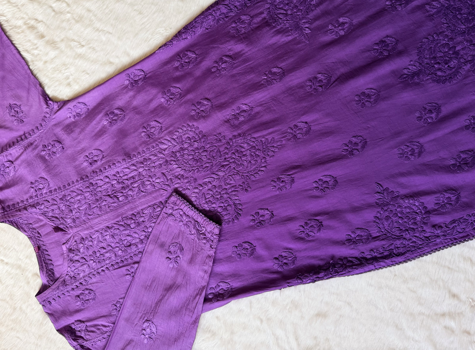Haniya Purple Ombre Chanderi Chikankari Kurta Bottom Set