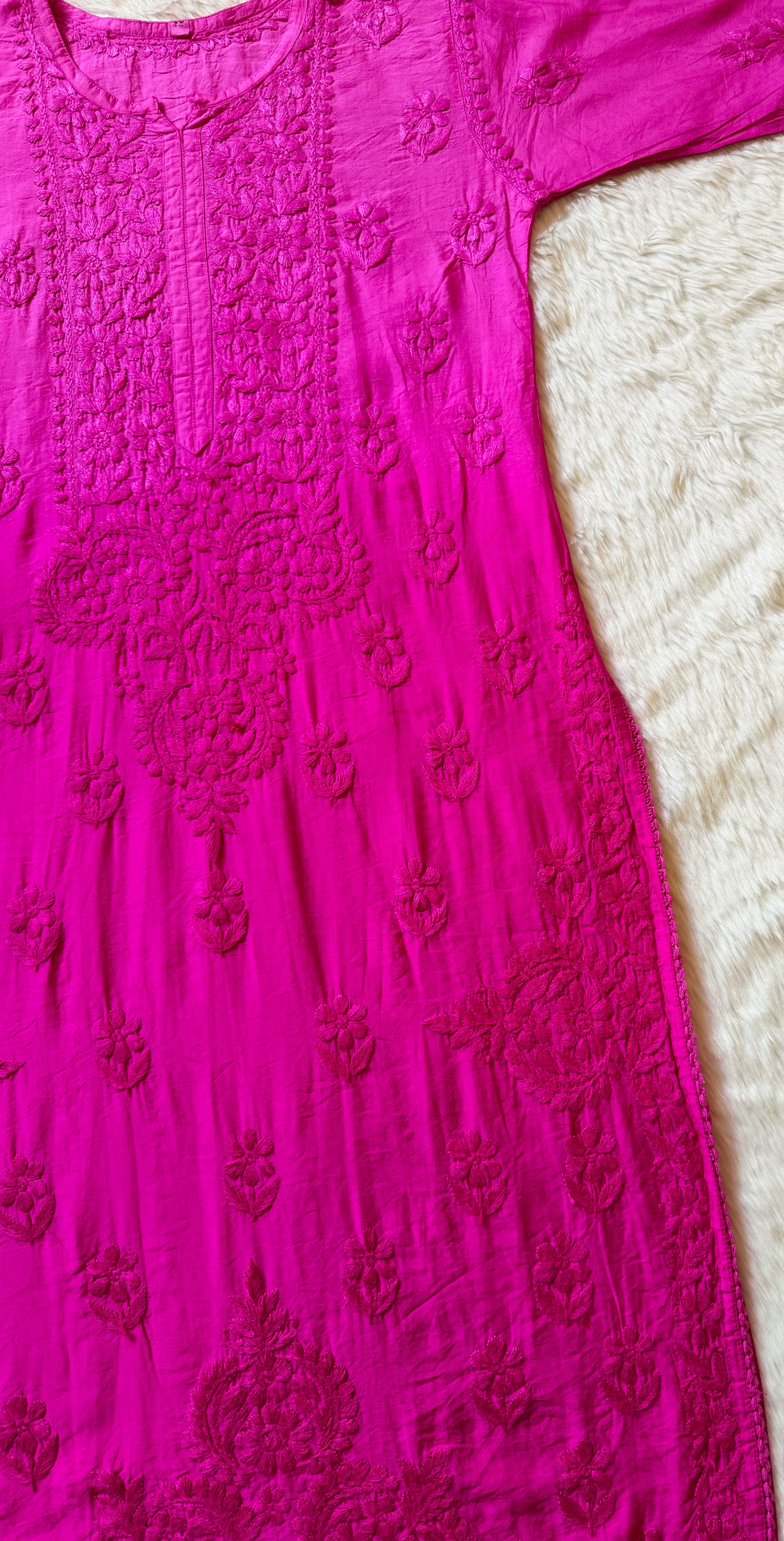 Haniya Rose Pink Ombre Chanderi Chikankari Kurta Bottom Set
