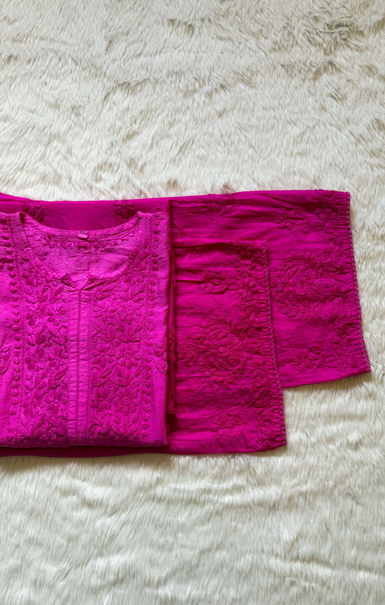 Haniya Rose Pink Ombre Chanderi Chikankari Kurta Bottom Set