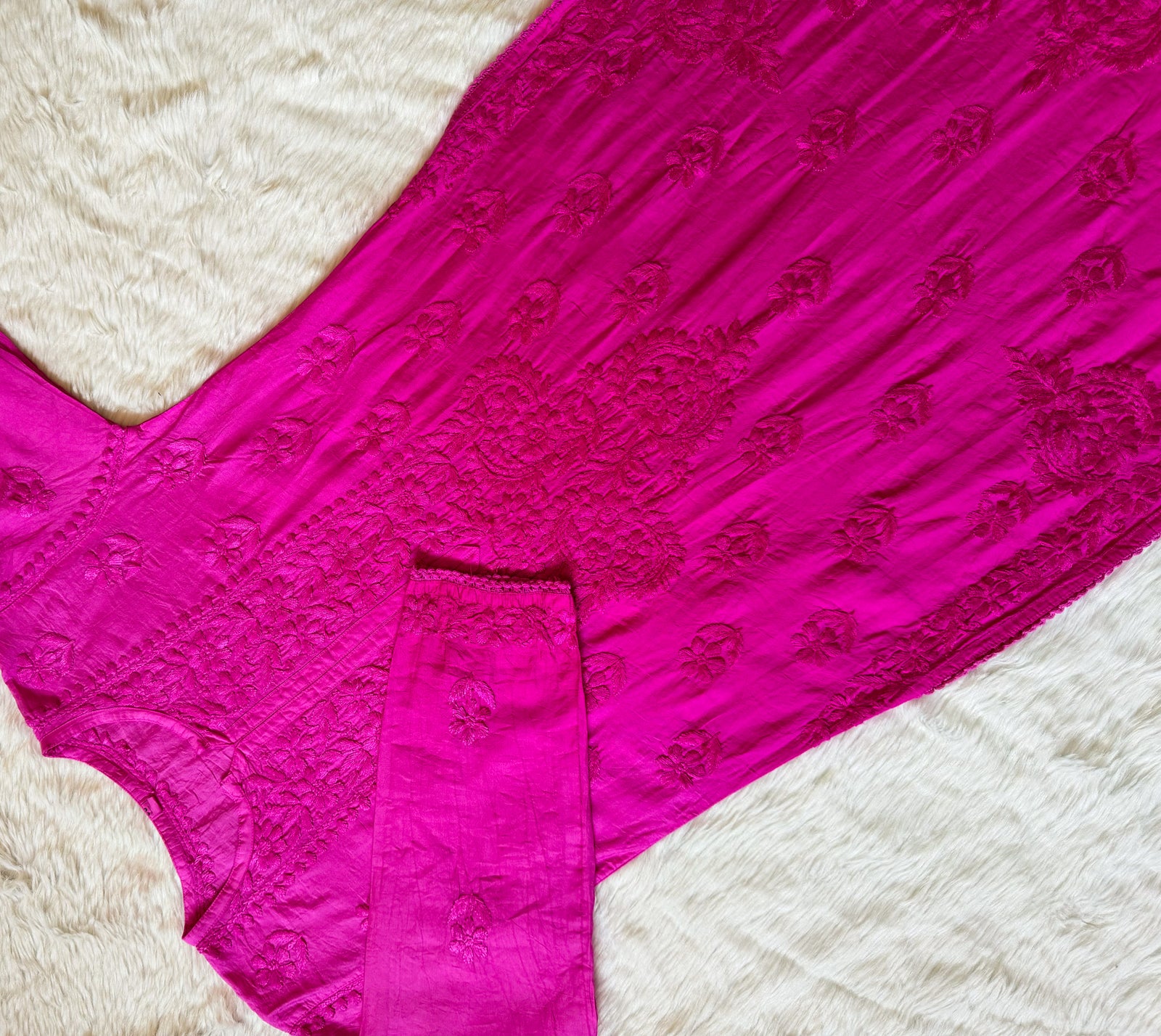 Haniya Rose Pink Ombre Chanderi Chikankari Kurta Bottom Set
