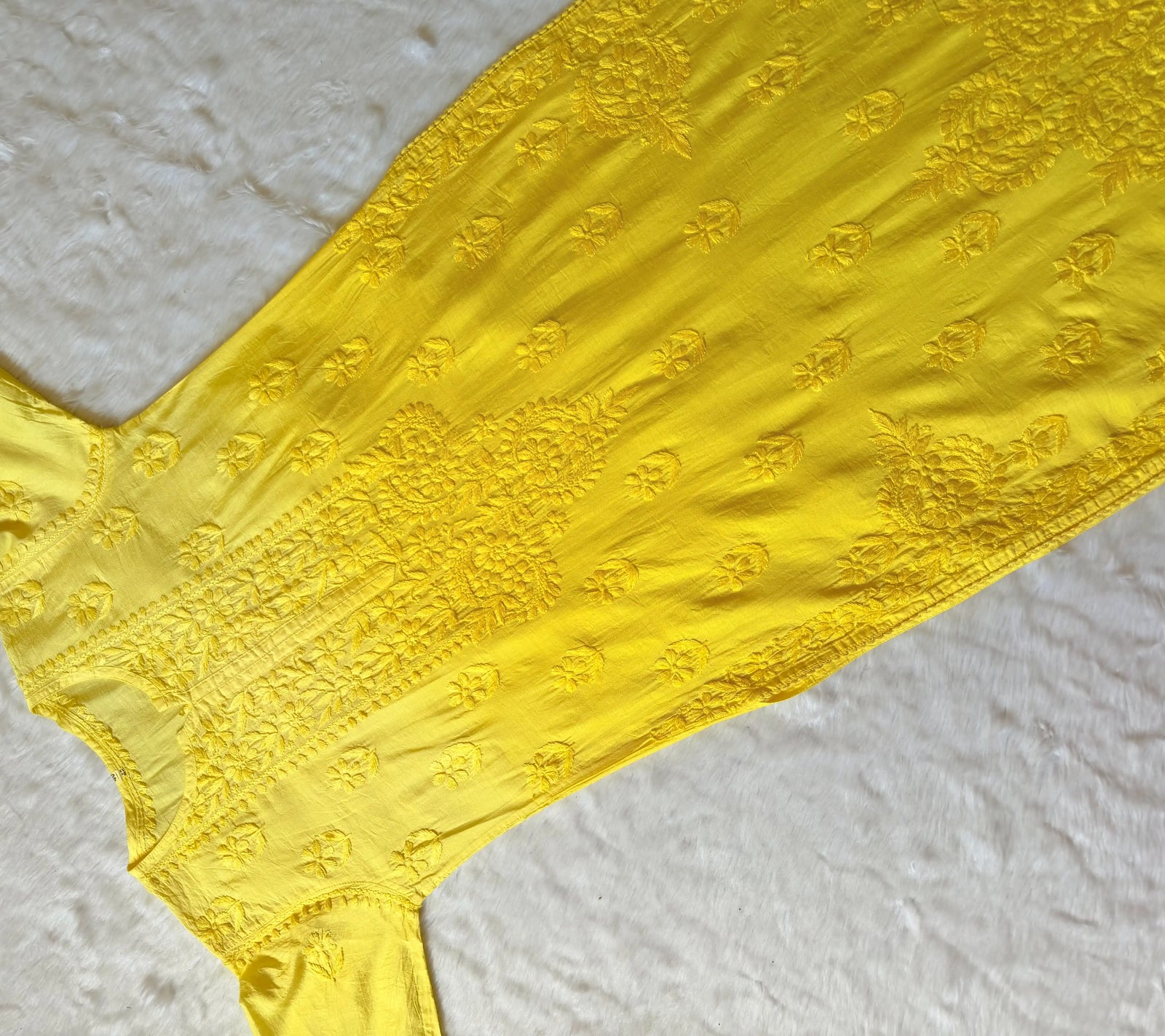 Haniya Yellow Ombre Chanderi Chikankari Kurta Bottom Set