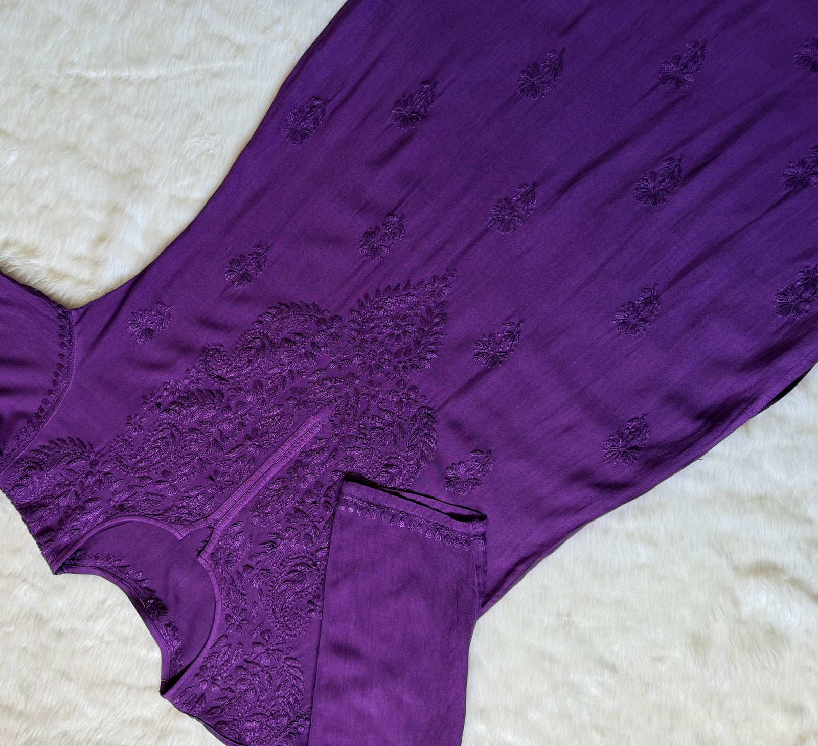 Haya Dark Purple Long Rayon Kurti with Chikankari Handwork