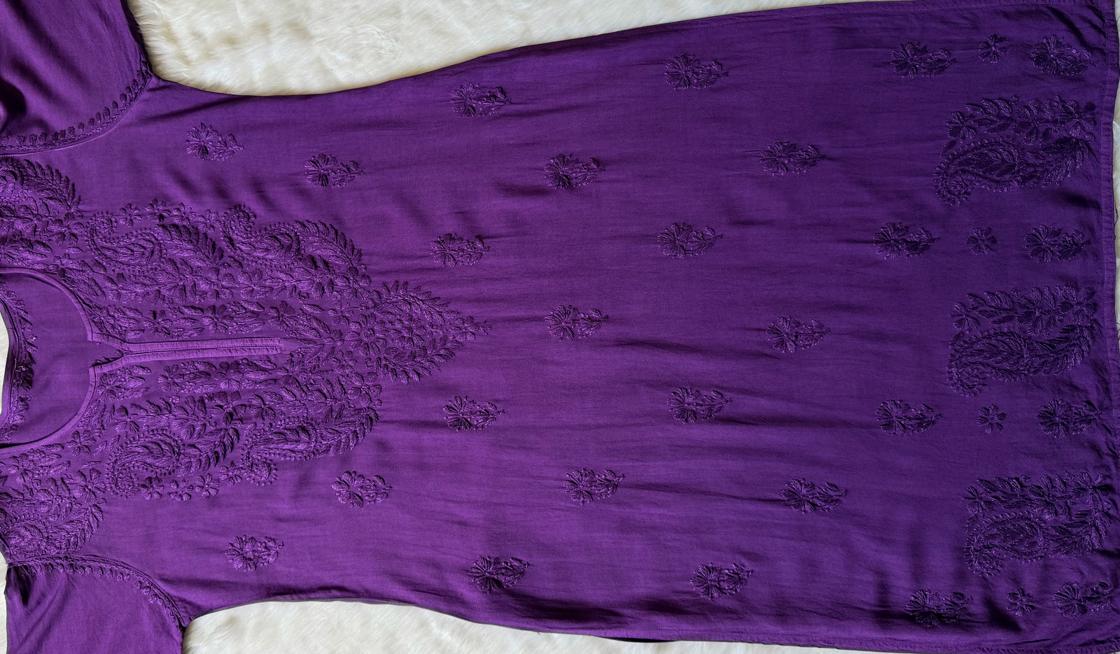 Haya Dark Purple Long Rayon Kurti with Chikankari Handwork