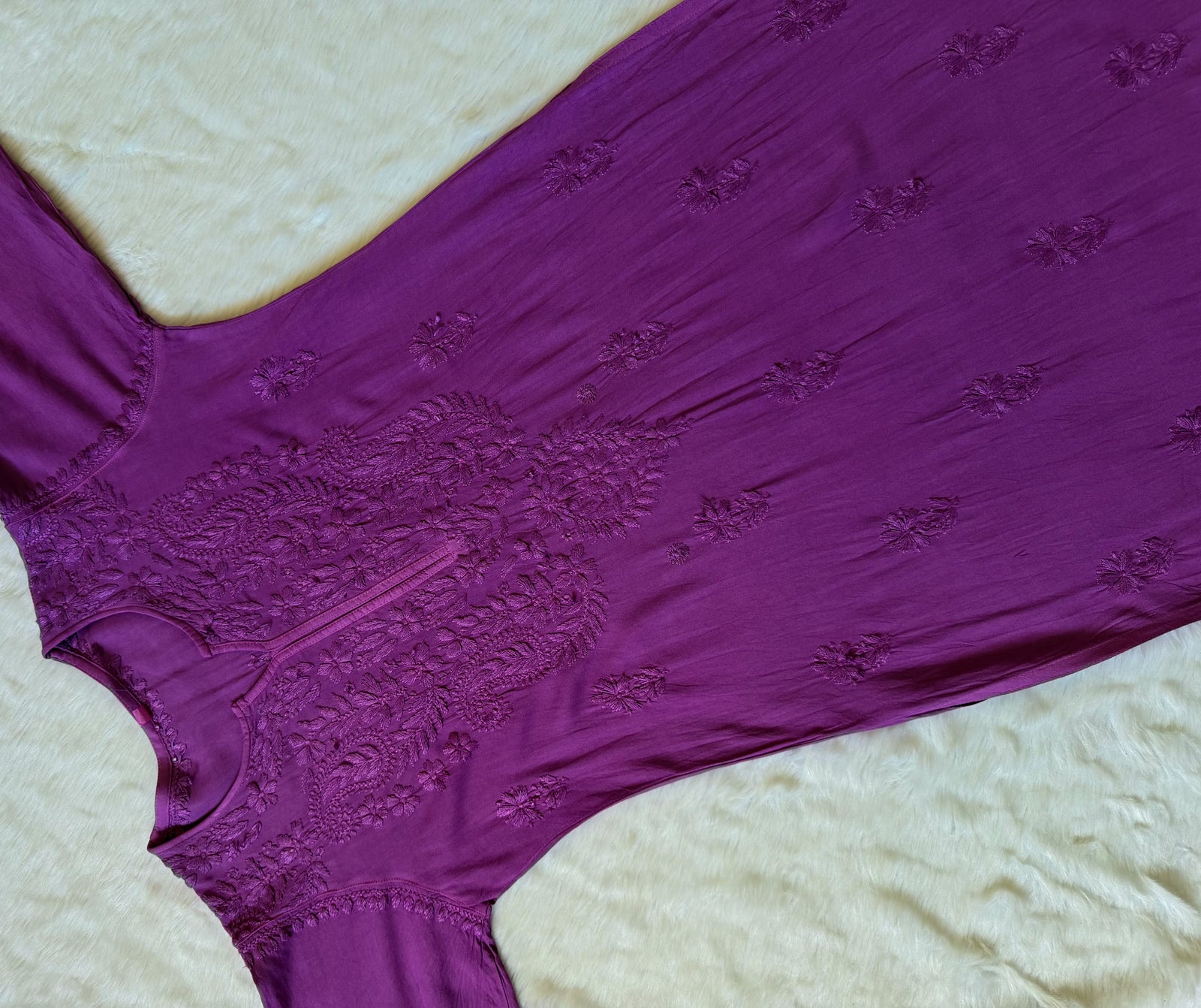 Haya Mauve Purple Long Rayon Kurti with Chikankari Handwork