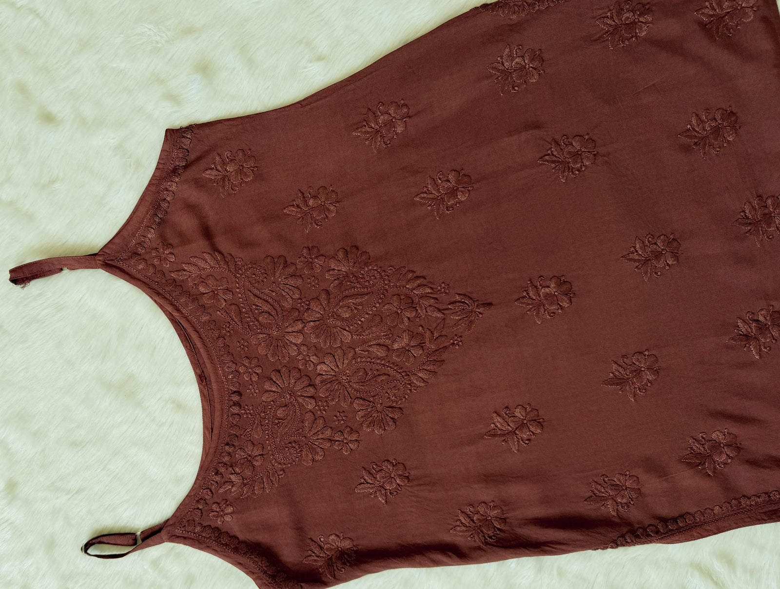 Heer Brown Sleeveless Short Rayon Kurti