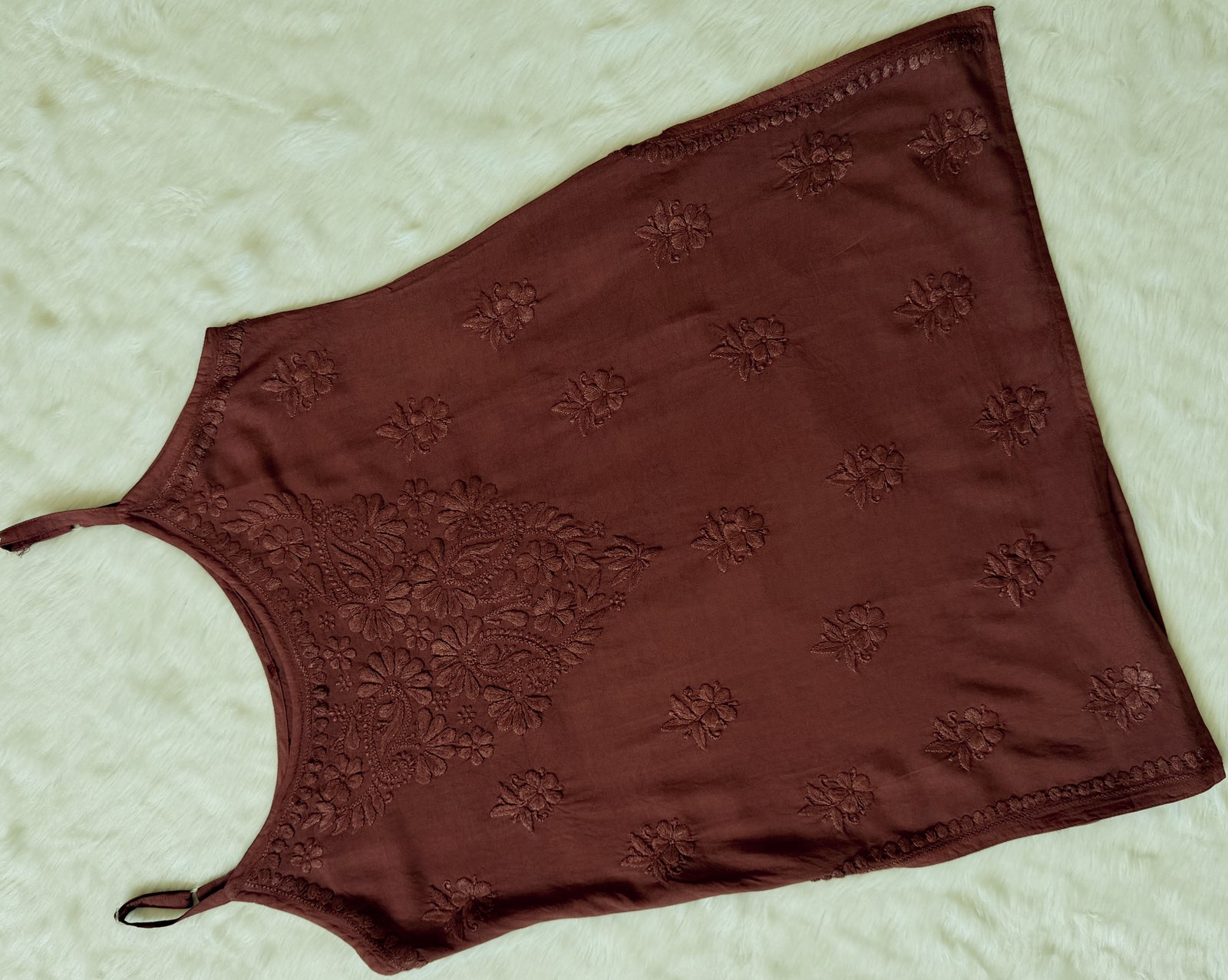 Heer Brown Sleeveless Short Rayon Kurti
