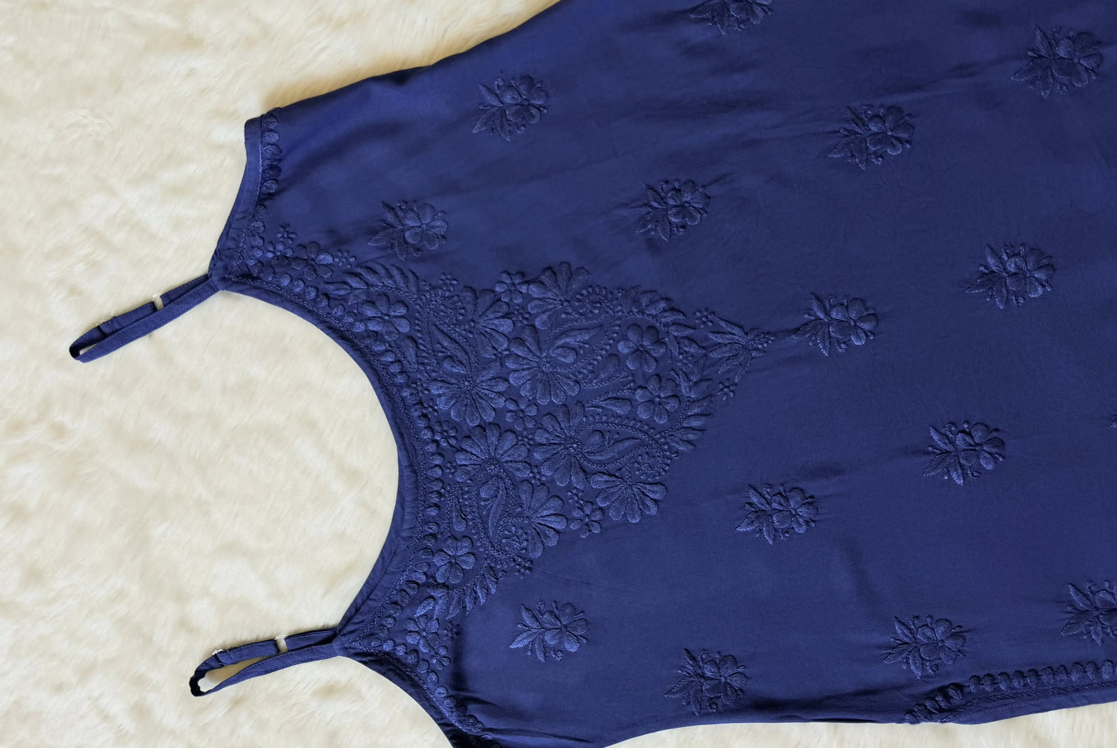Heer Ink Blue Sleeveless Short Rayon Kurti