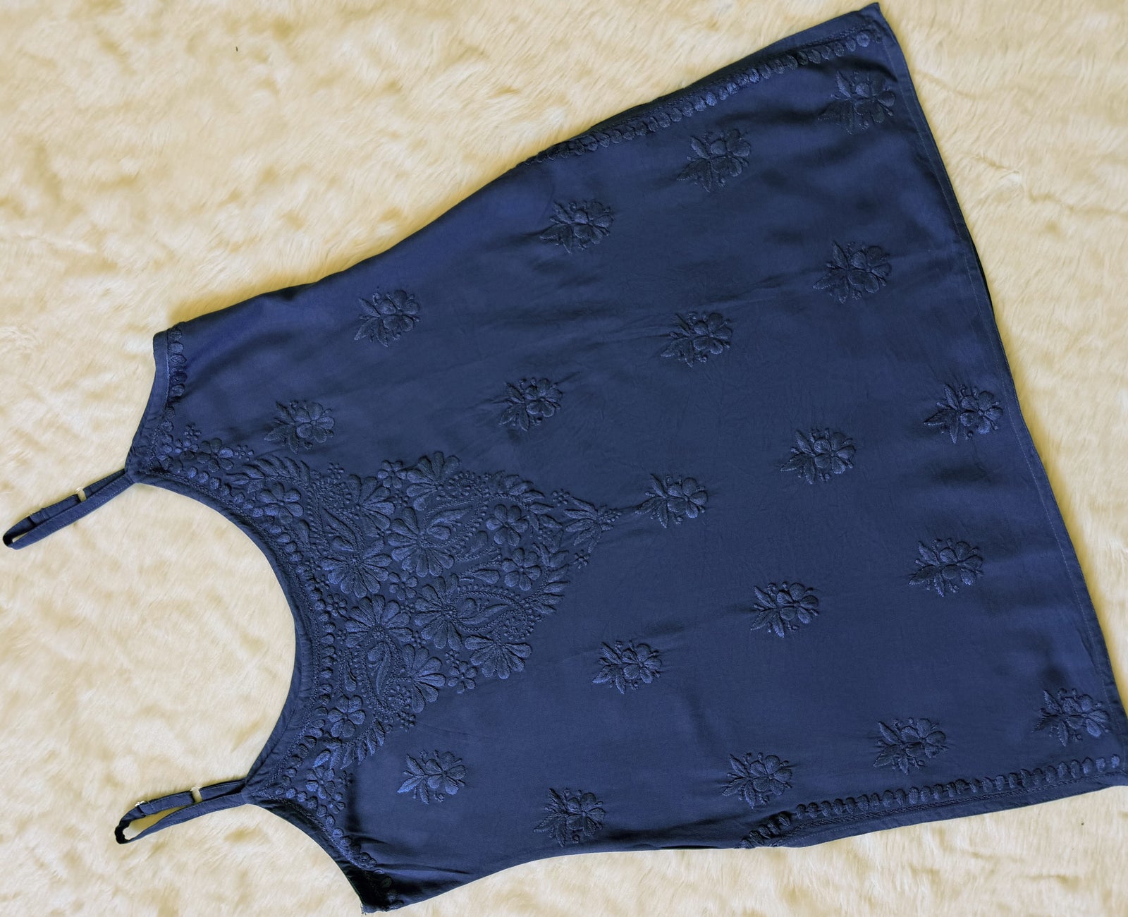 Heer Ink Blue Sleeveless Short Rayon Kurti