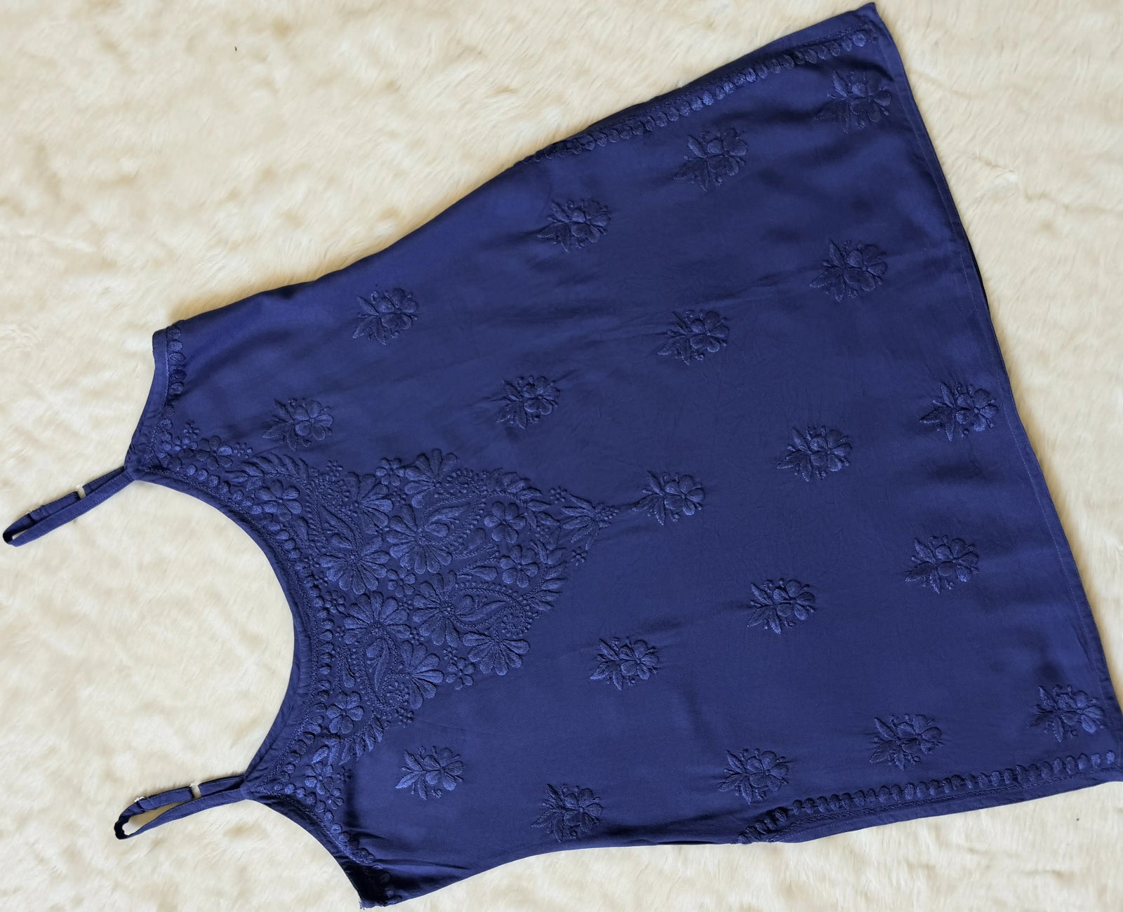 Heer Ink Blue Sleeveless Short Rayon Kurti