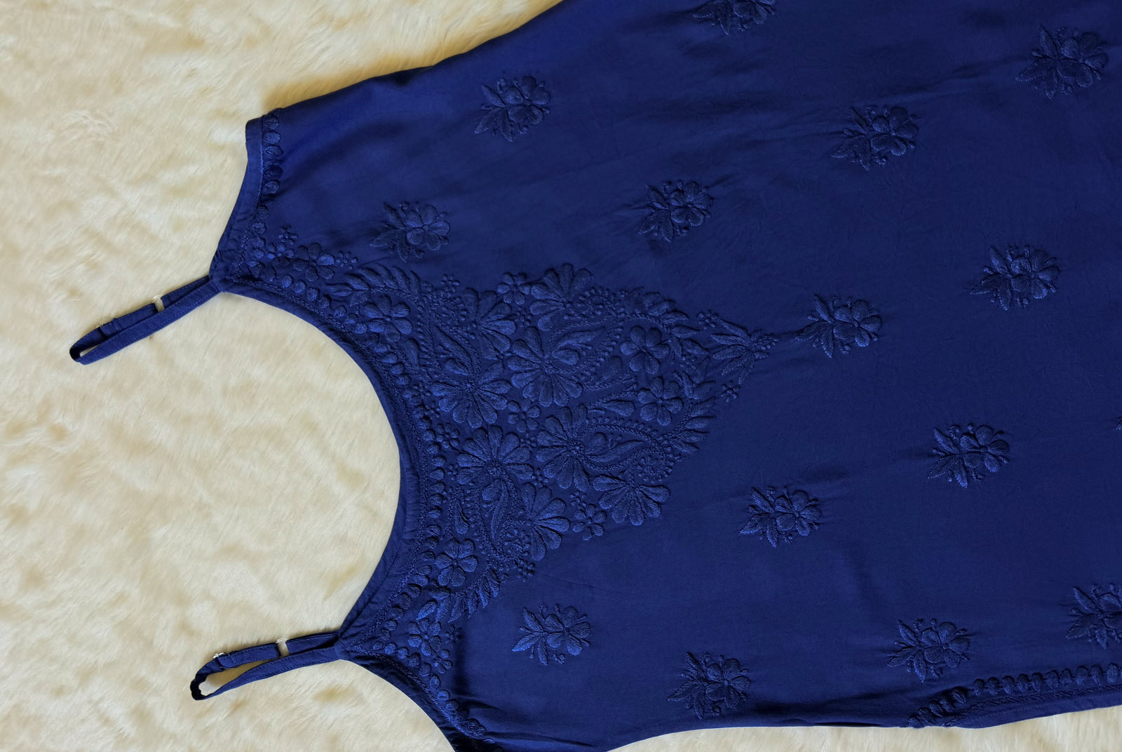 Heer Ink Blue Sleeveless Short Rayon Kurtis
