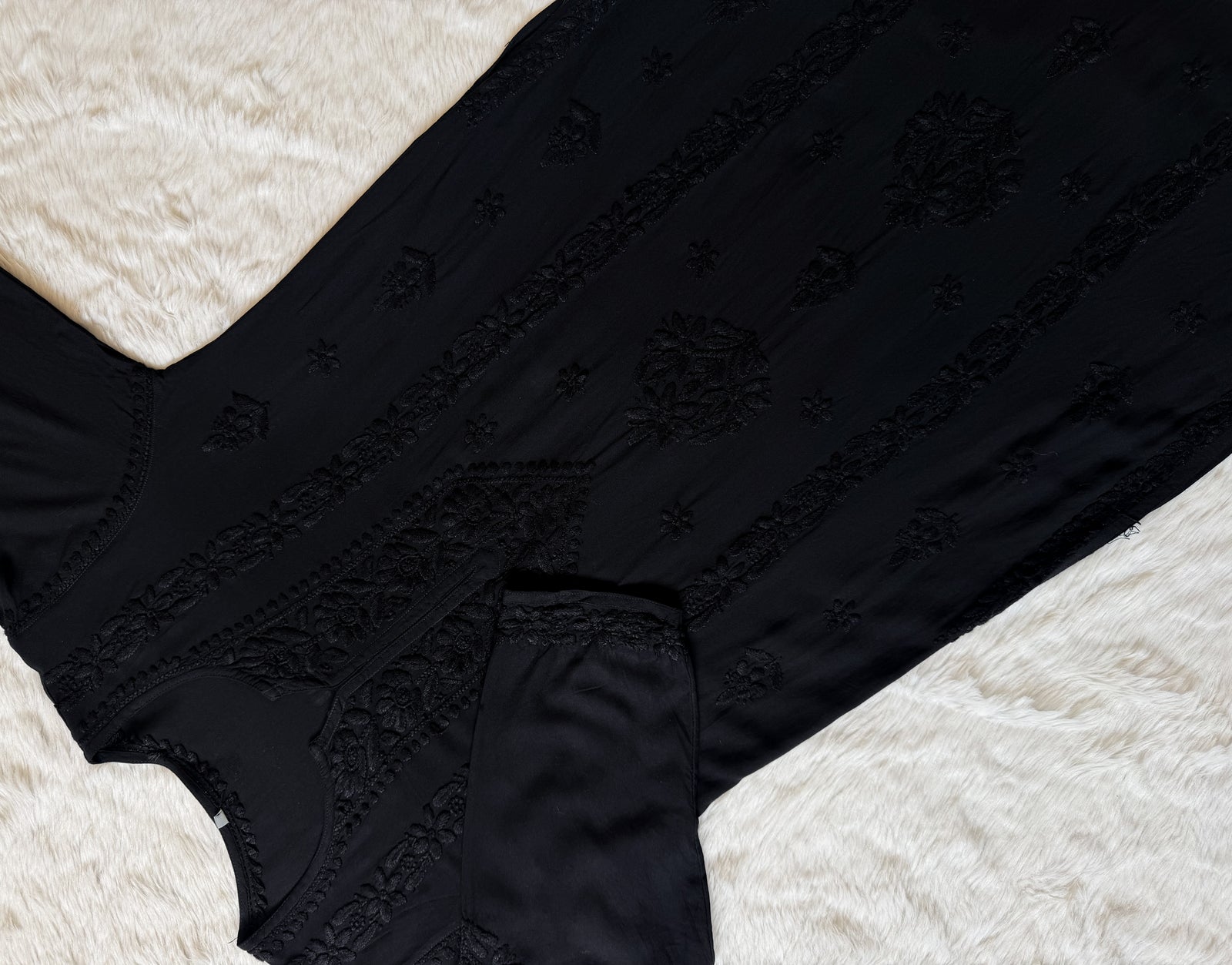 Hiba Black Rayon Chikankari Kurta Bottom Set