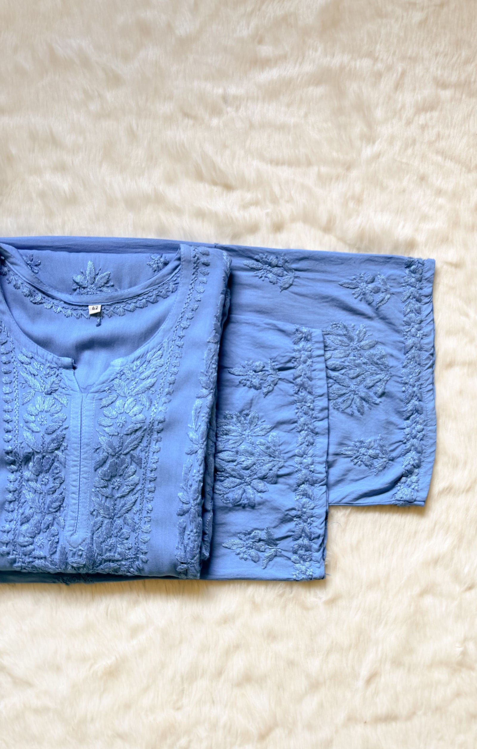 Hiba Blue Rayon Chikankari Kurta Bottom Set