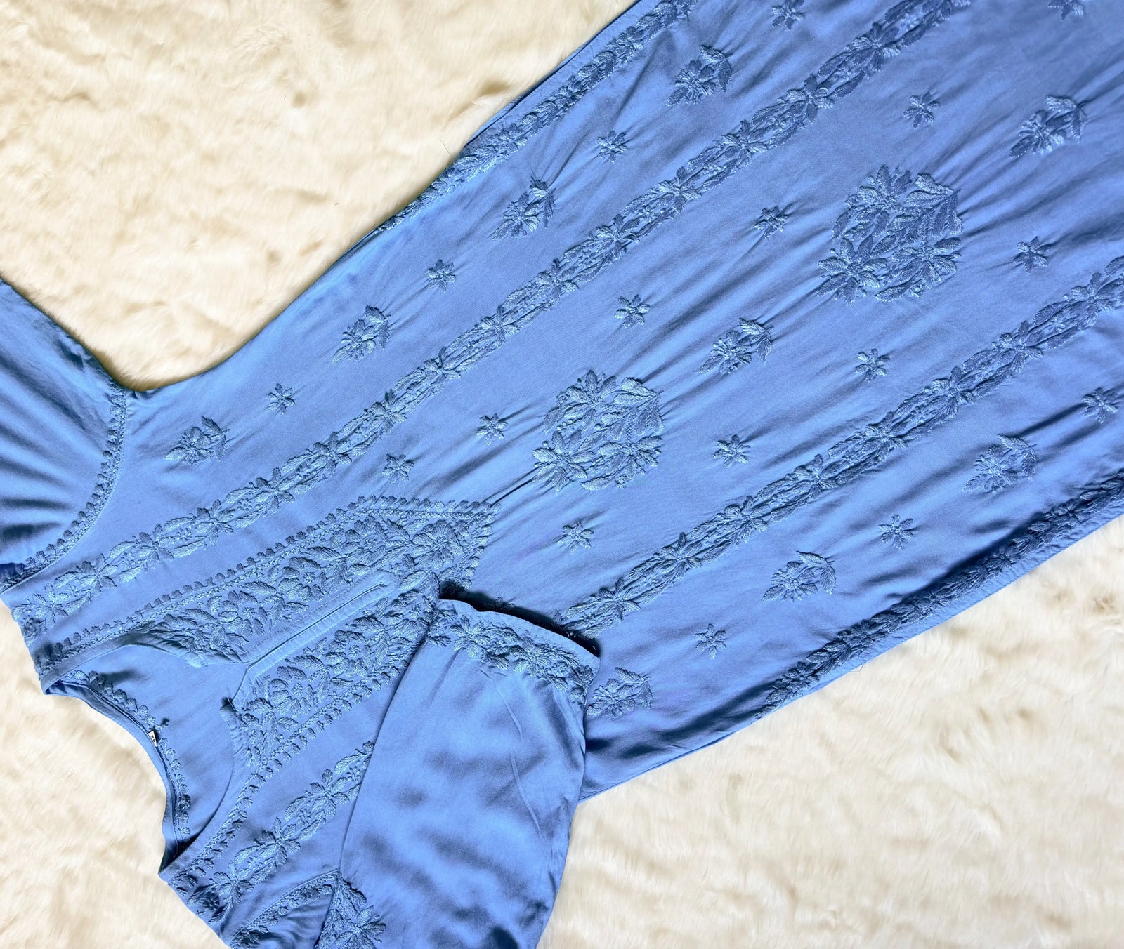 Hiba Blue Rayon Chikankari Kurta Bottom Set
