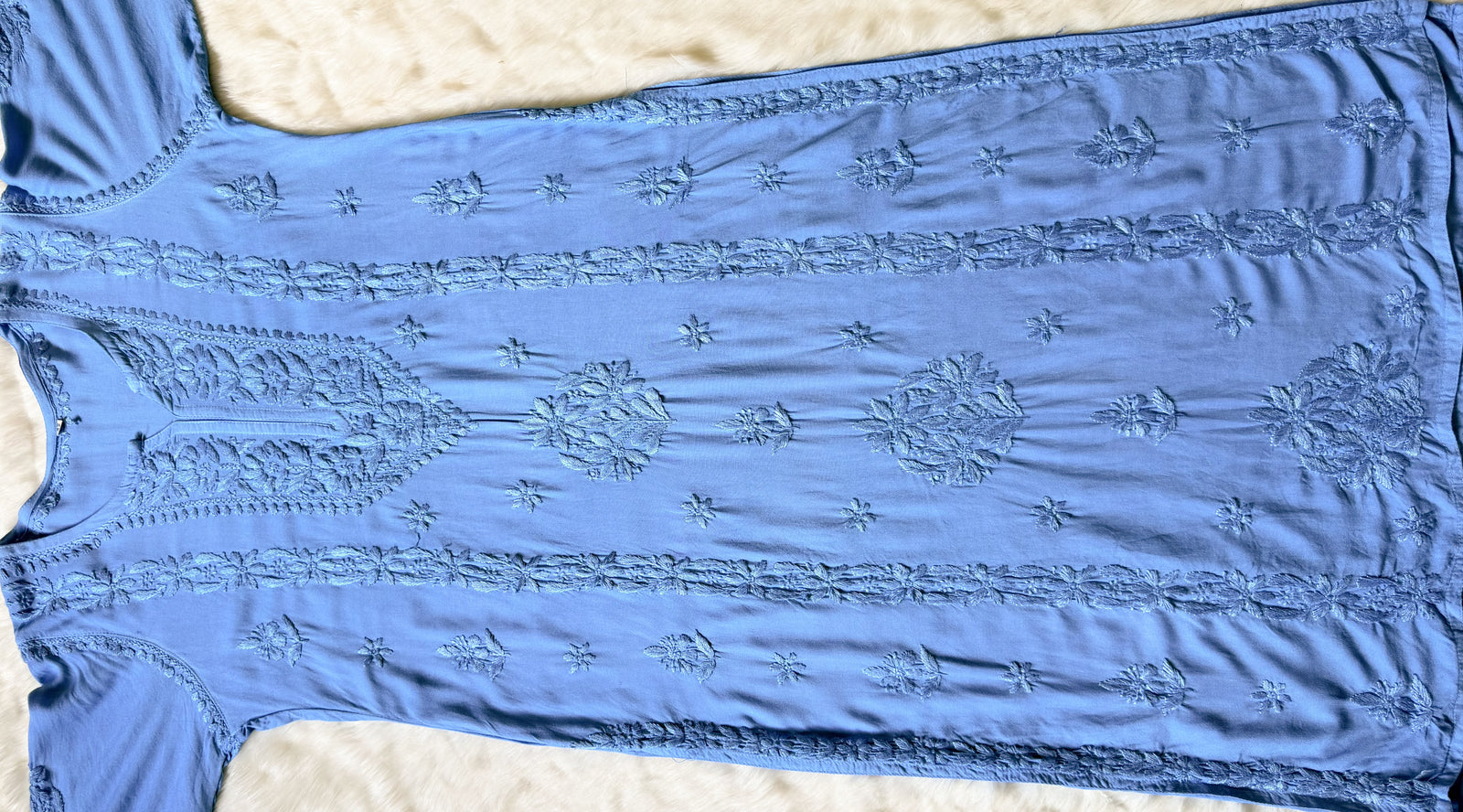 Hiba Blue Rayon Chikankari Kurta Bottom Set