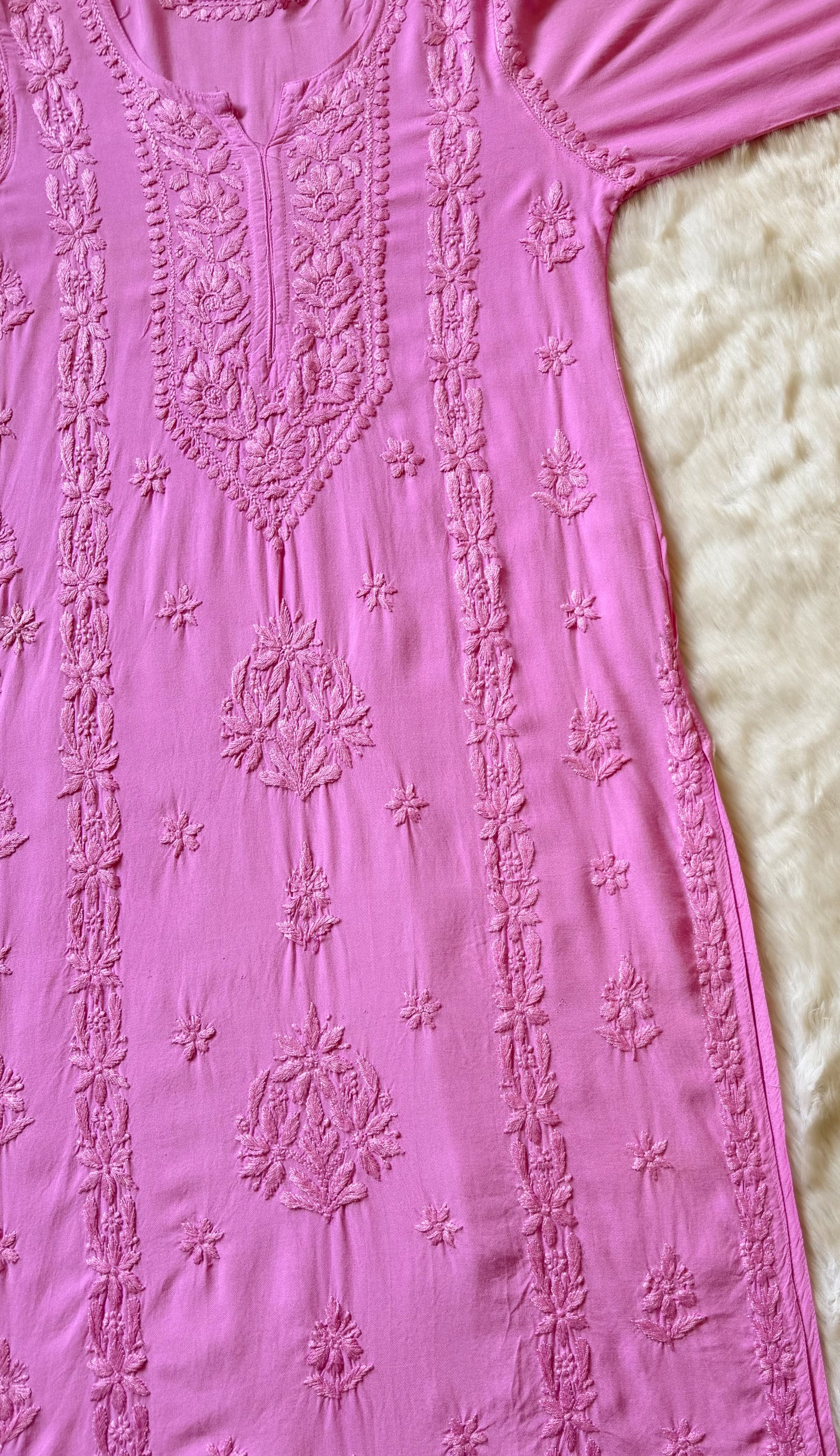 Hiba Pink Rayon Chikankari Kurta Bottom Set