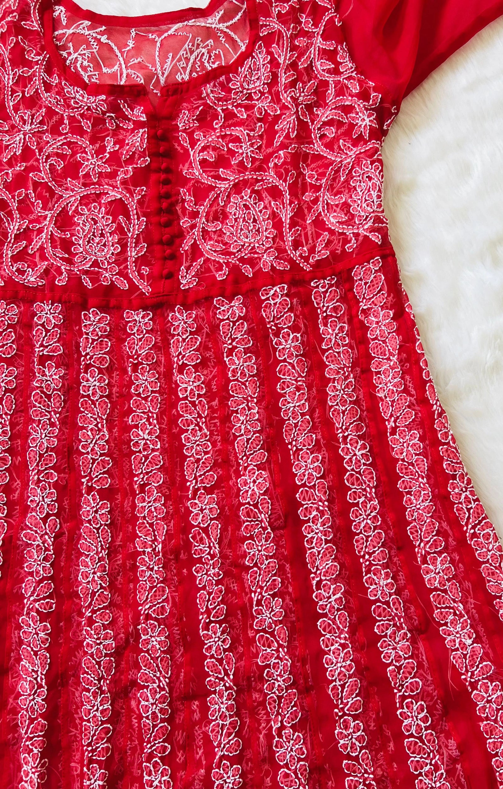 Hiba Red Georgette Anarkali with Heavy Chikankari