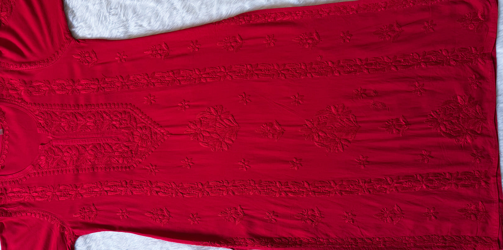 Hiba Red Rayon Chikankari Kurta Bottom Set