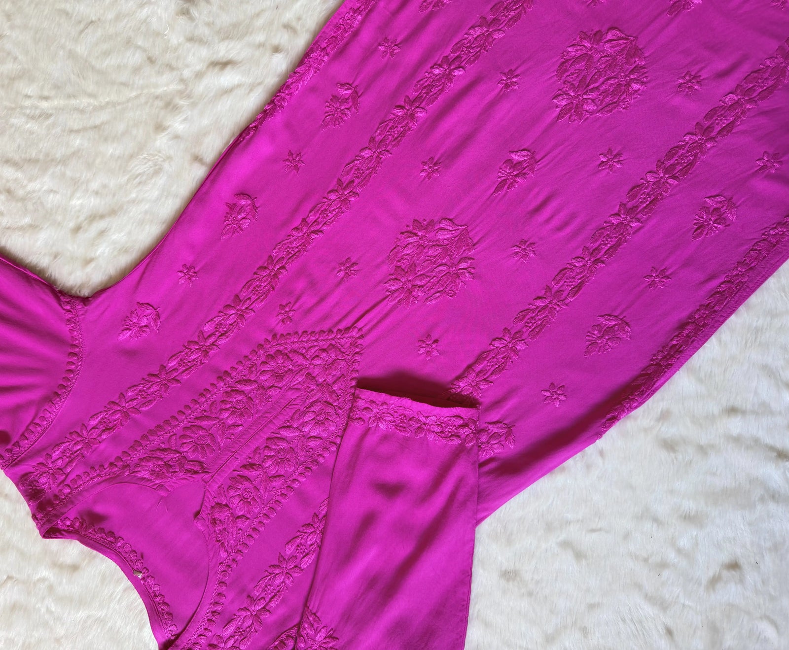 Hiba Rose Pink Rayon Chikankari Kurta Bottom Set