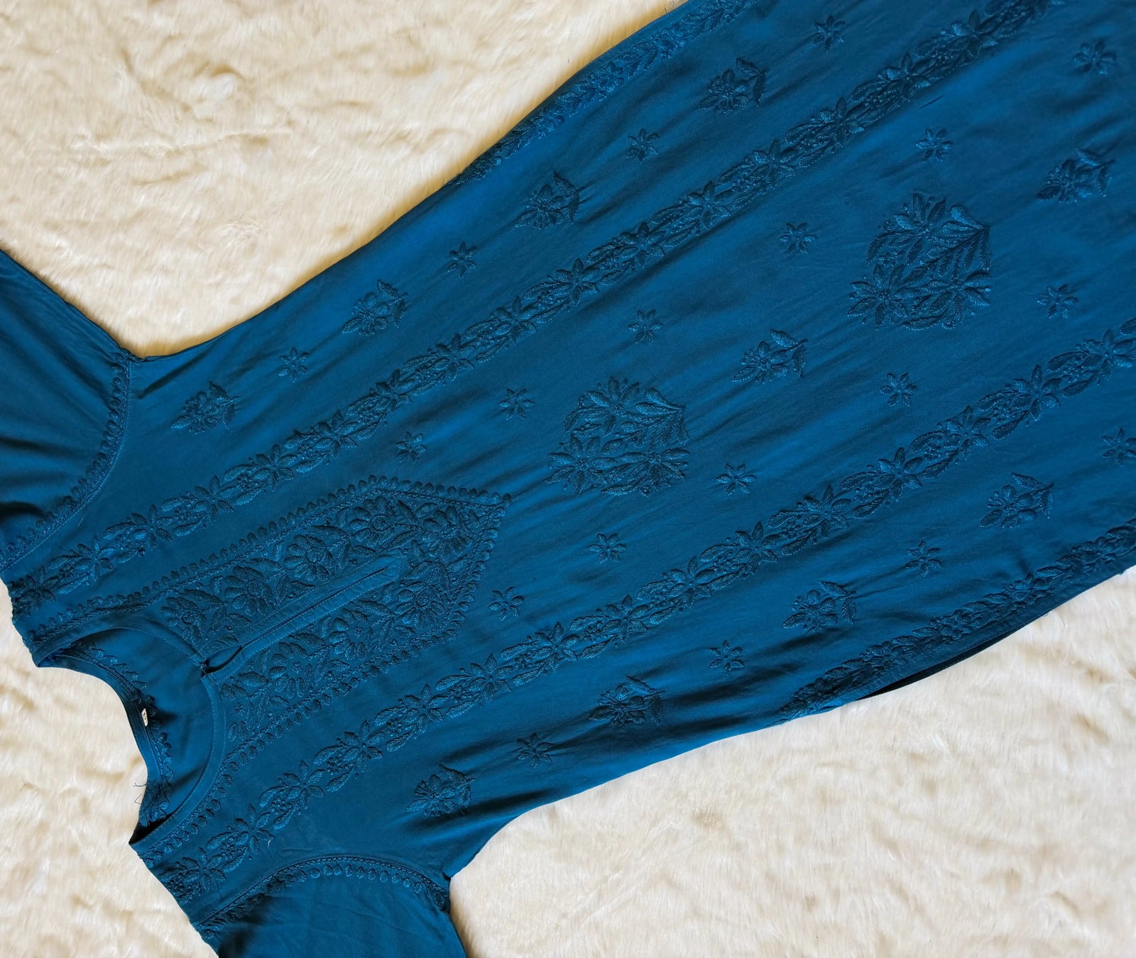 Hiba Teal Rayon Chikankari Kurta Bottom Set