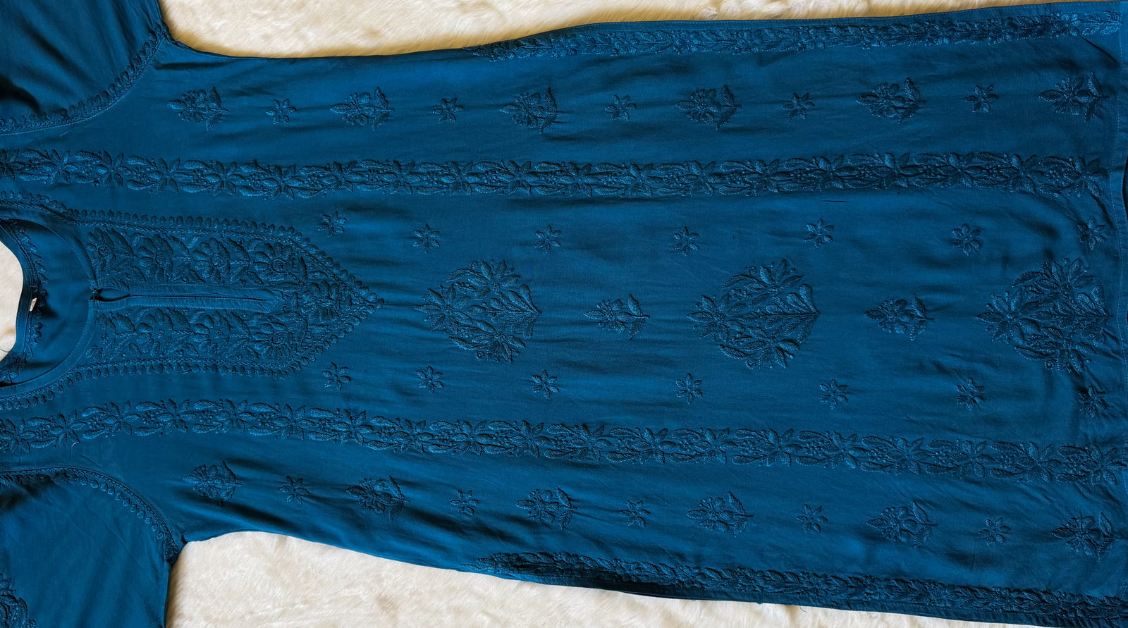 Hiba Teal Rayon Chikankari Kurta Bottom Set