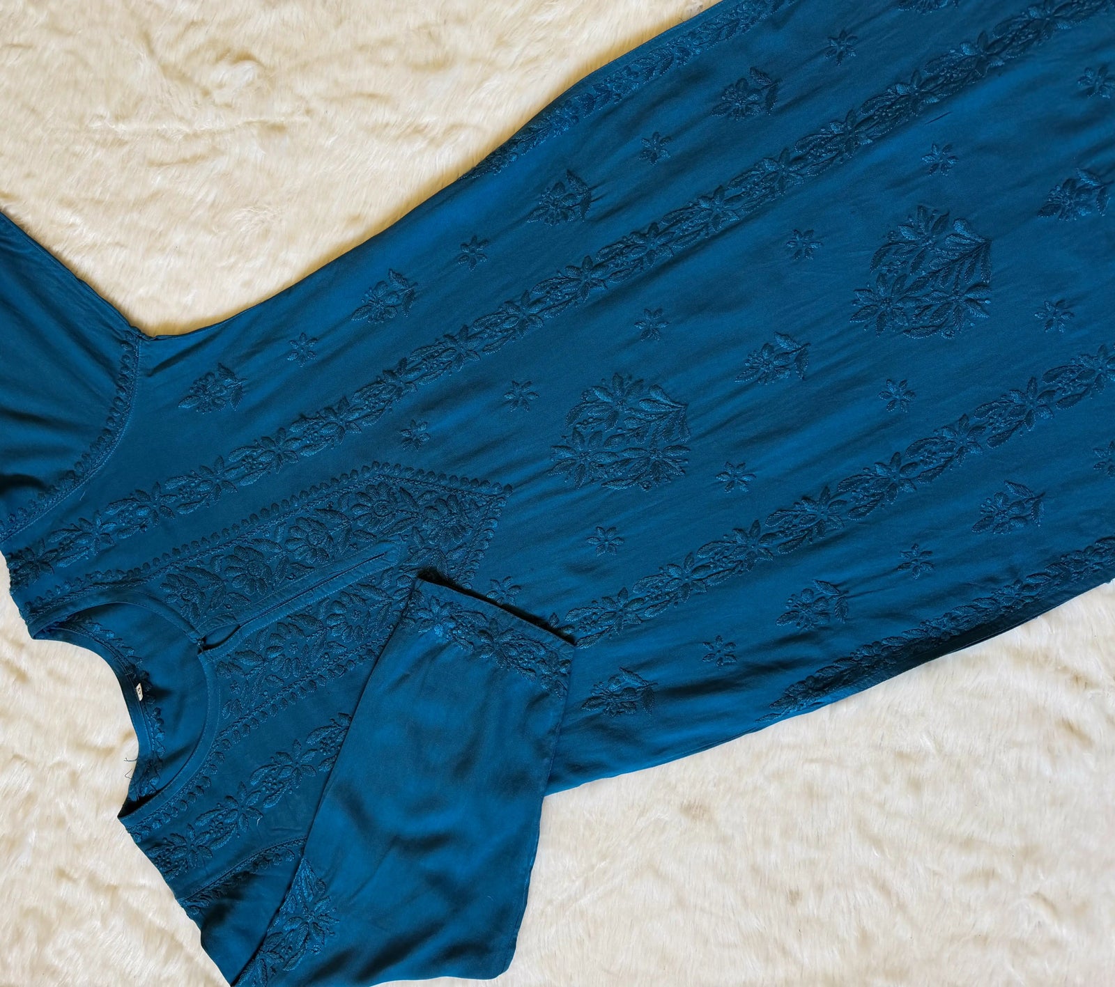 Hiba Teal Rayon Chikankari Kurta Bottom Set