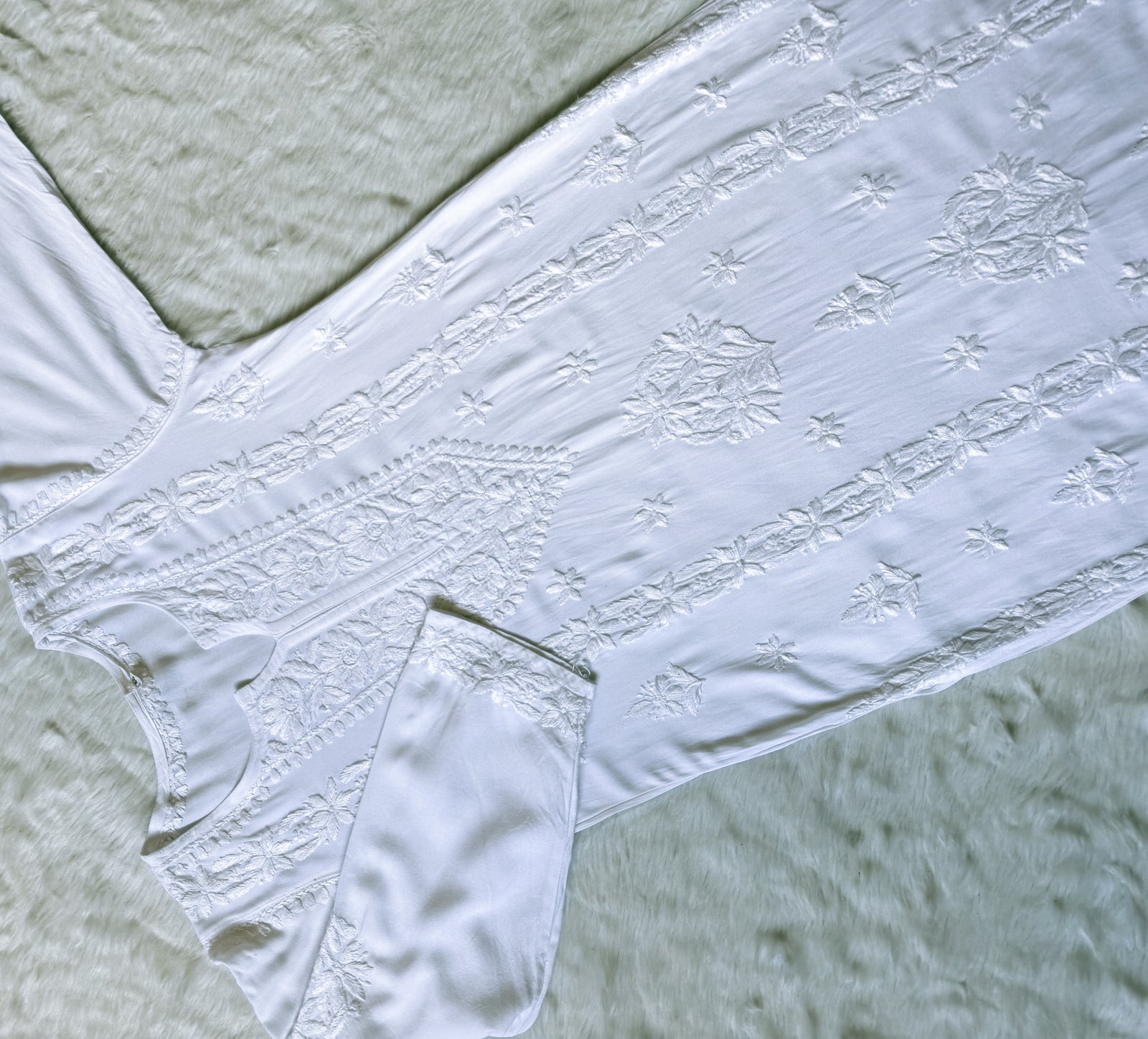 Hiba White Rayon Chikankari Kurta Bottom Set