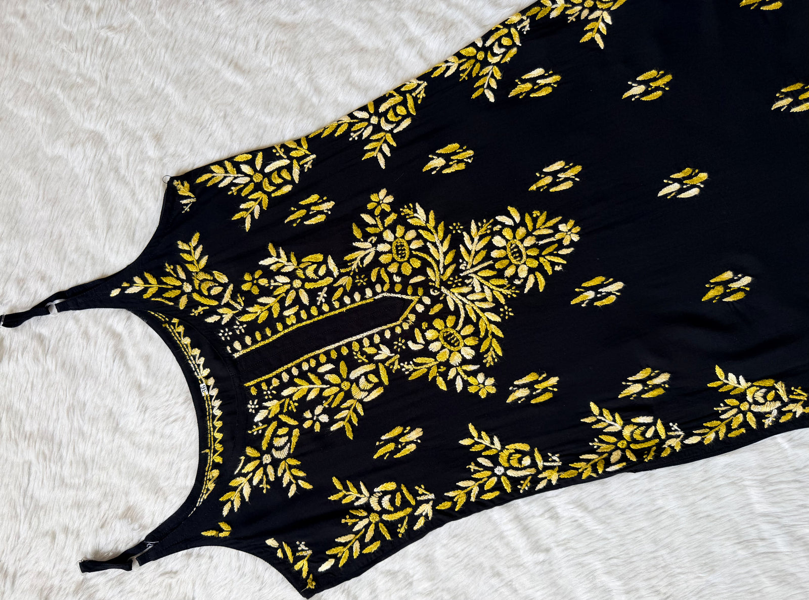 Hoor Black & Lime Knee Length Modal Chikankari Kurti