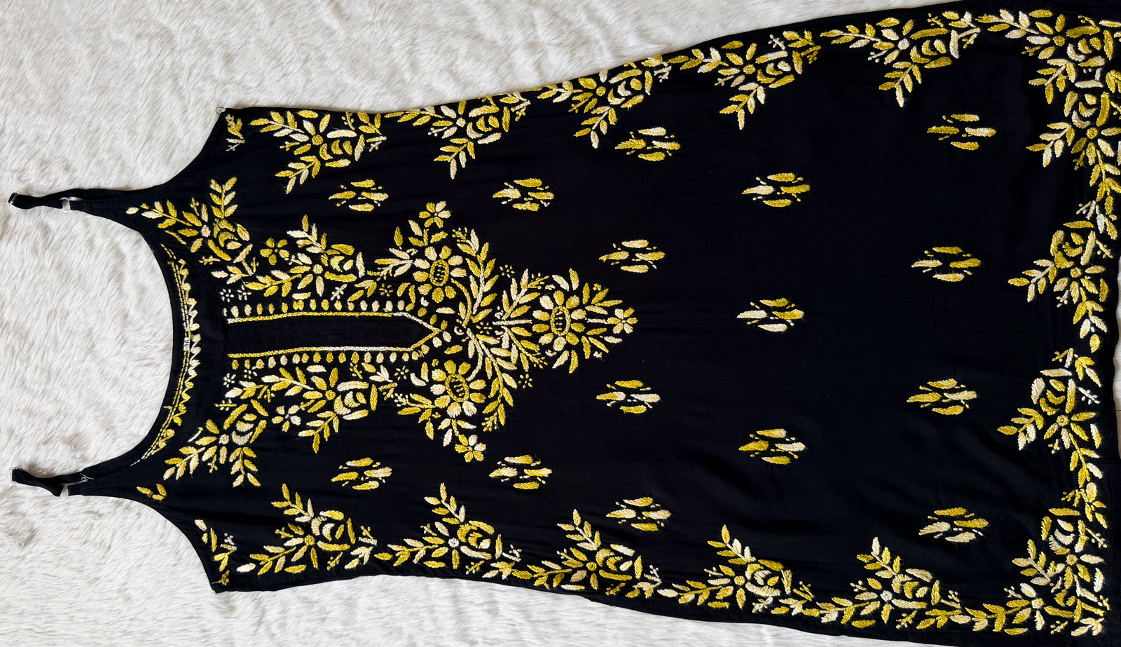 Hoor Black & Lime Knee Length Modal Chikankari Kurti