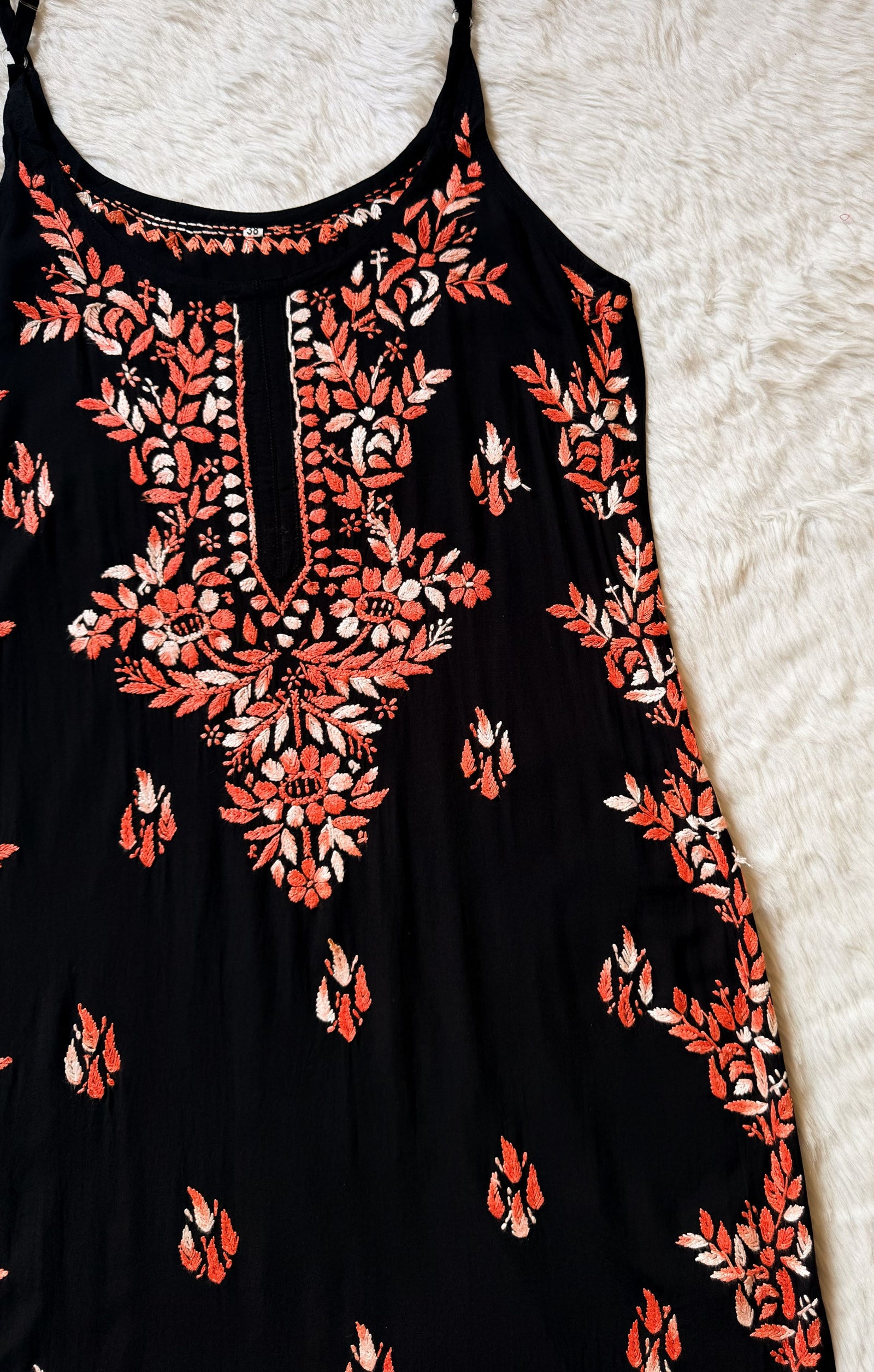 Hoor Black & Rust Colour Knee Length Modal Chikankari Kurti