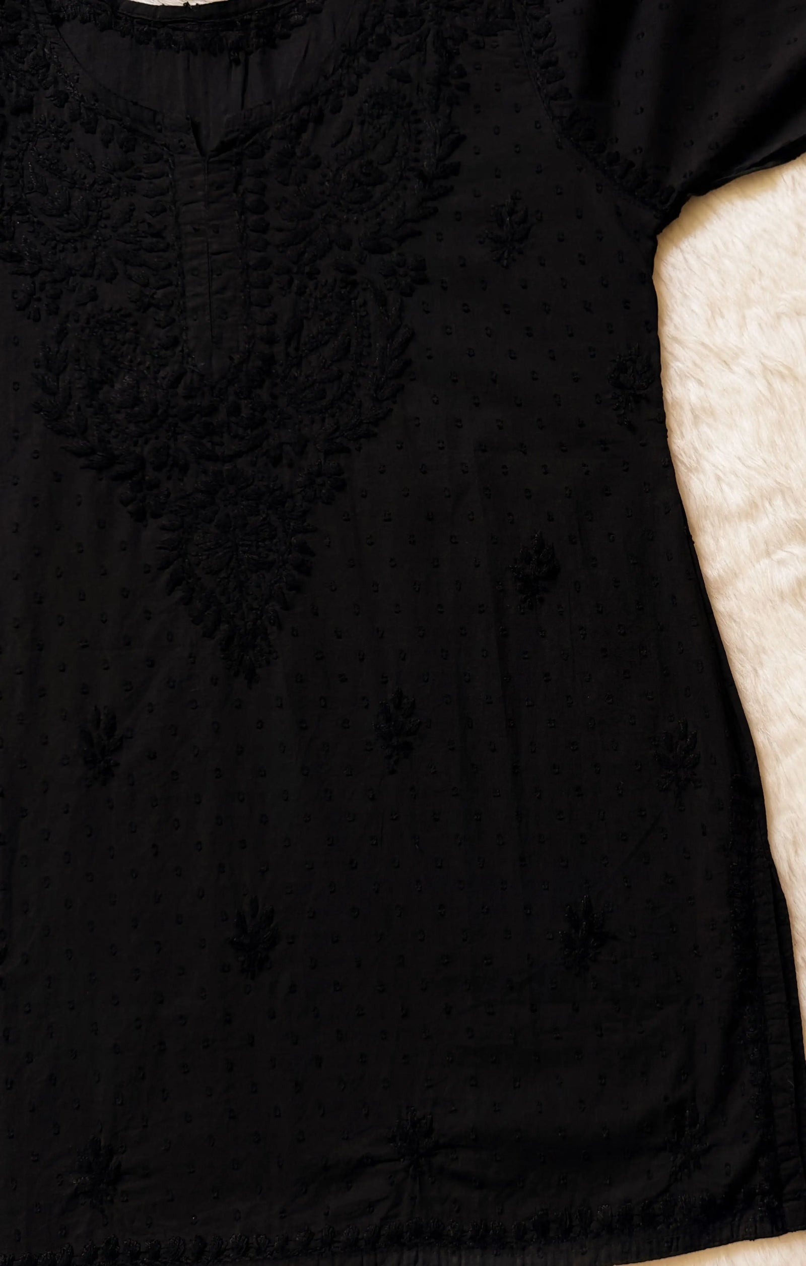 Huda Black Pure Cotton Chikankari Short Kurti