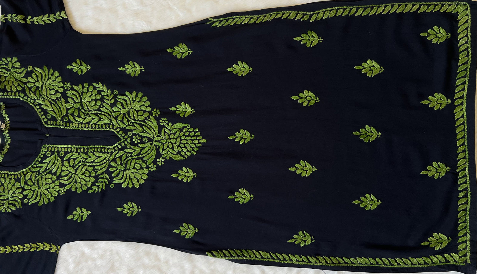 Huda Black & Sage Green Rayon Chikankari Kurta