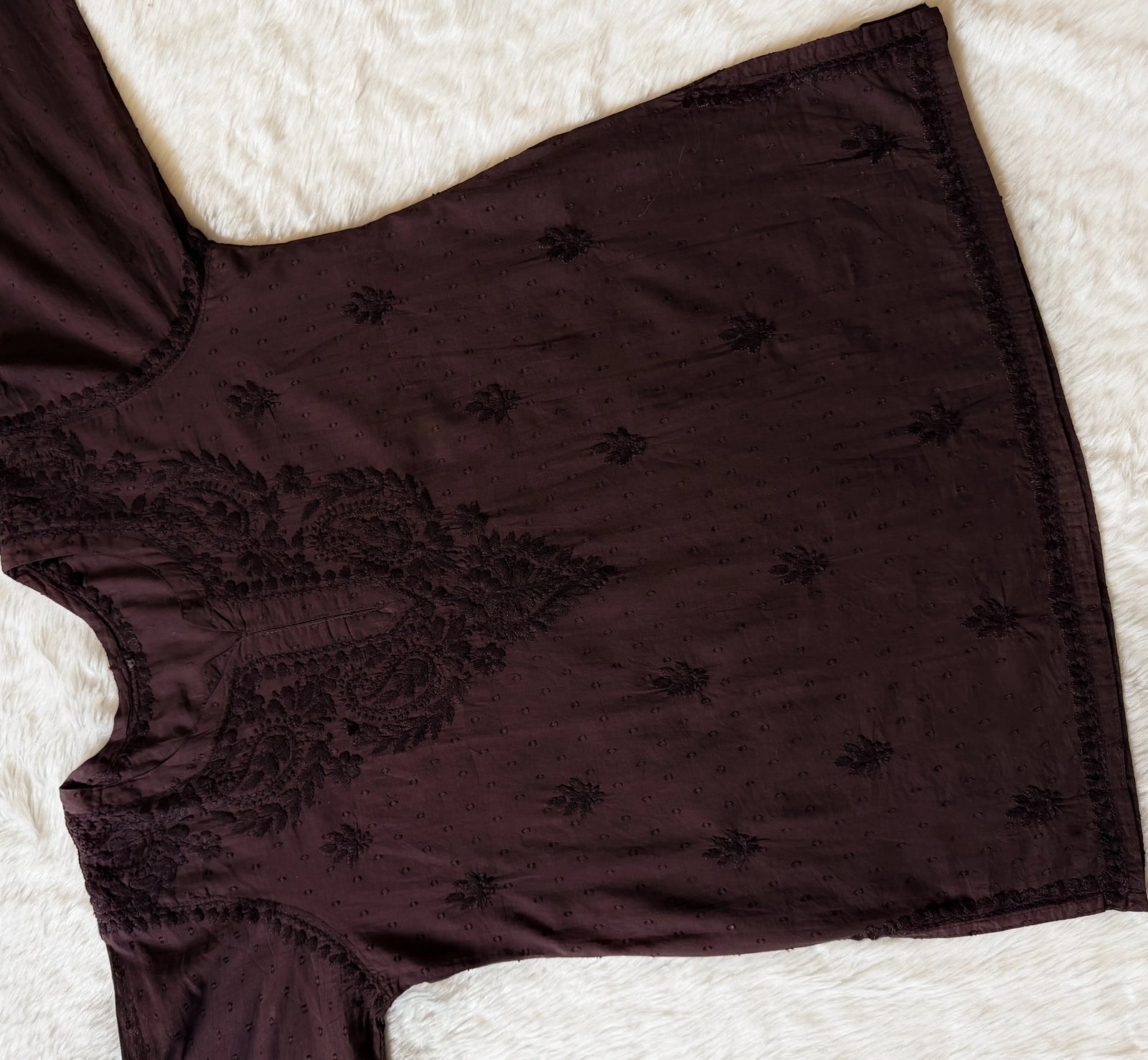 Huda Brown Pure Cotton Chikankari Short Kurti
