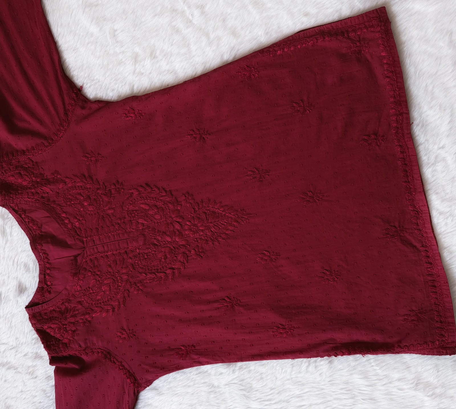 Huda Cherry Pink Pure Cotton Chikankari Short Kurti