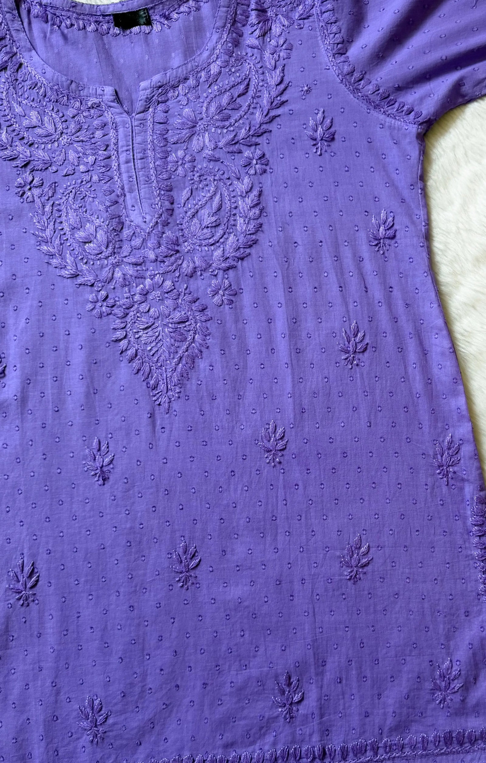 Huda Light Purple Pure Cotton Chikankari Short Kurti